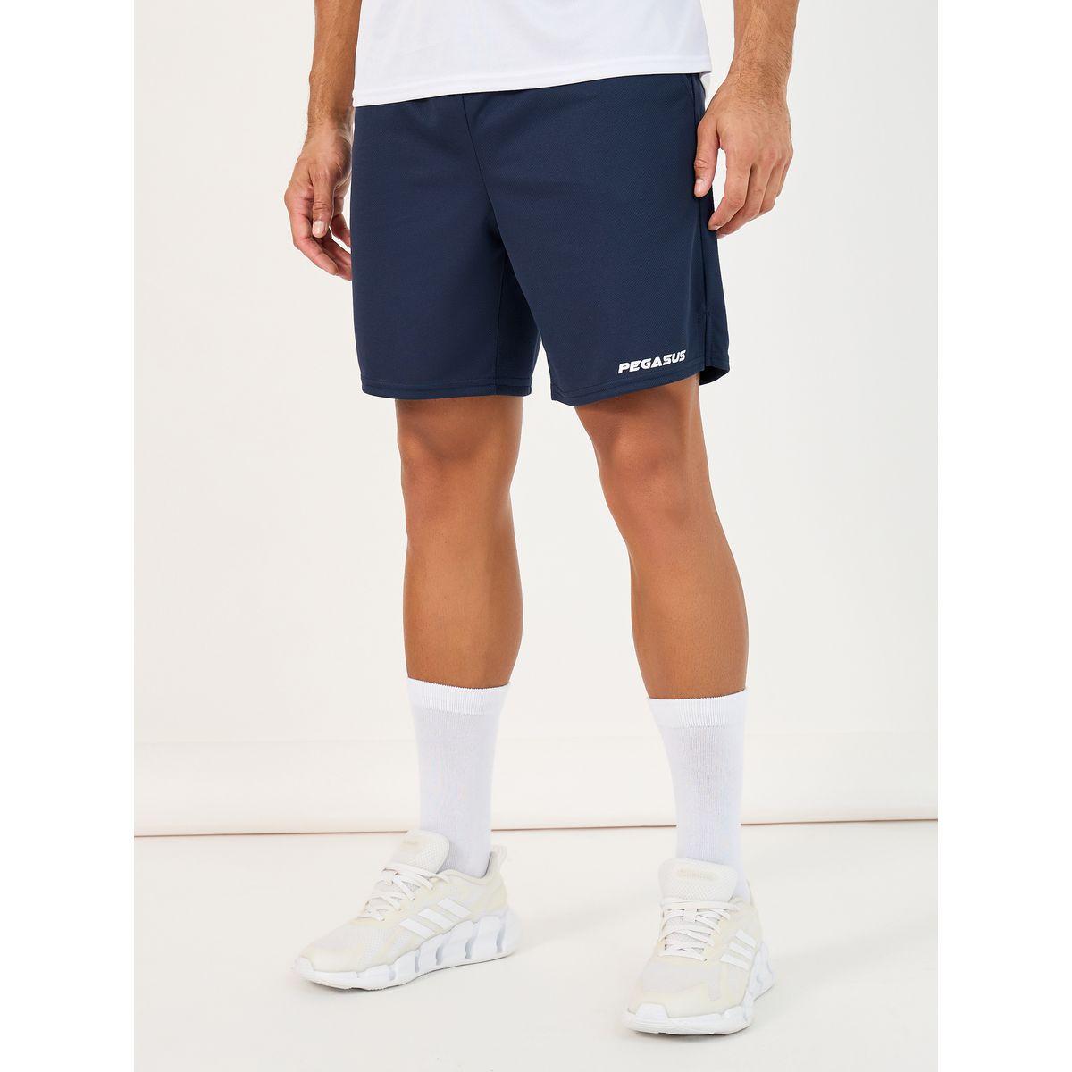 Minimal Text Print Mesh Running Shorts with Drawstring Waist-men-clothing-sportswearandactivewear-bottoms-image-1