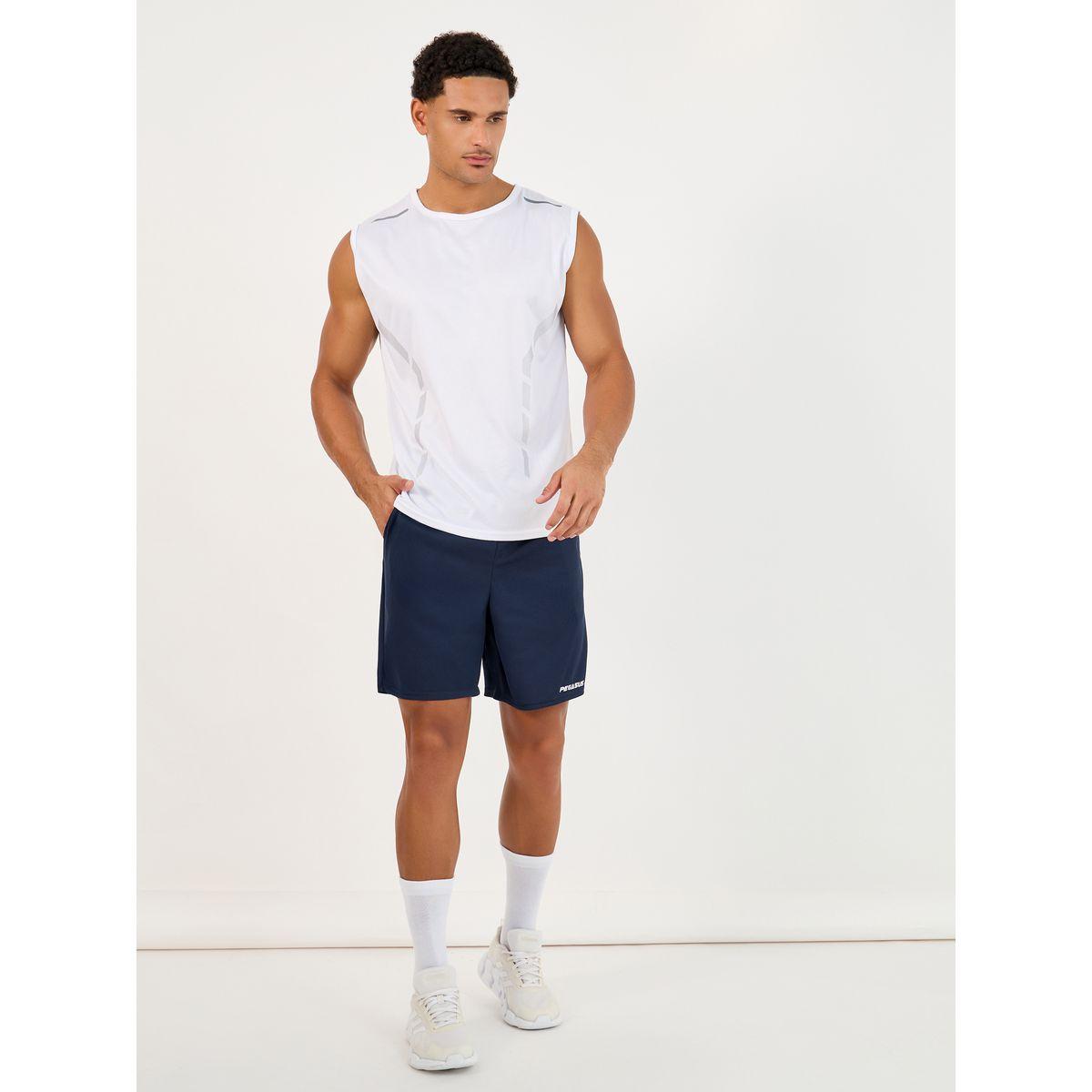 Minimal Text Print Mesh Running Shorts with Drawstring Waist-men-clothing-sportswearandactivewear-bottoms-image-2