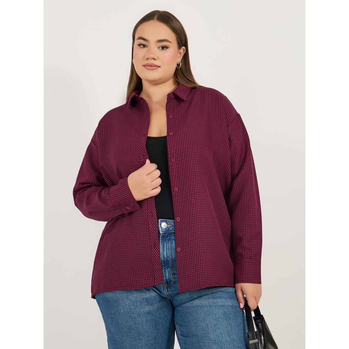 بلوزة فضفاضة بمقاس كبير وطبعة مربعات-women-clothing-shirtsandblouses-shirts-image-5