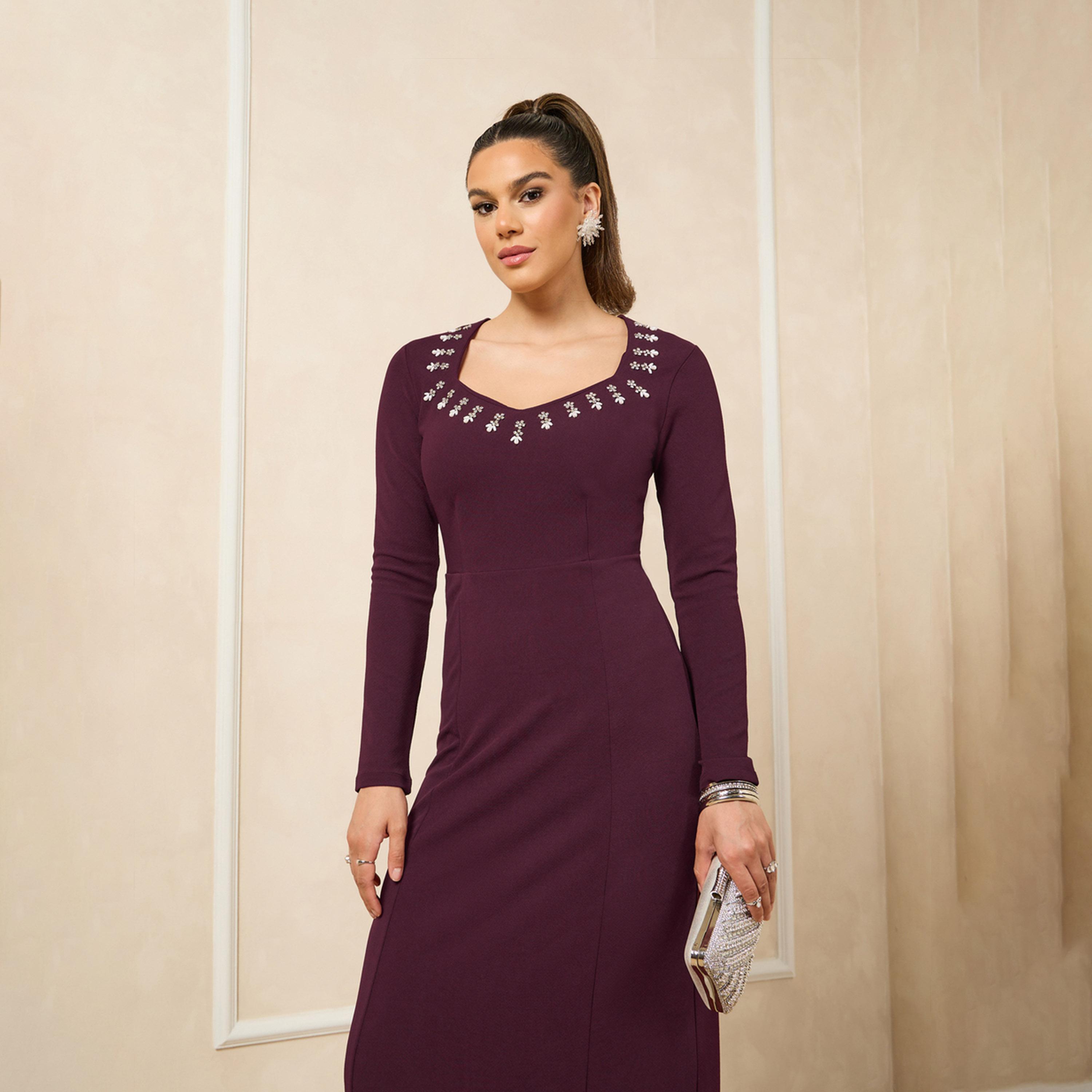 Styli Embellished Long Sleeves Sheath Maxi Dress-women-clothing-dresses-image-4