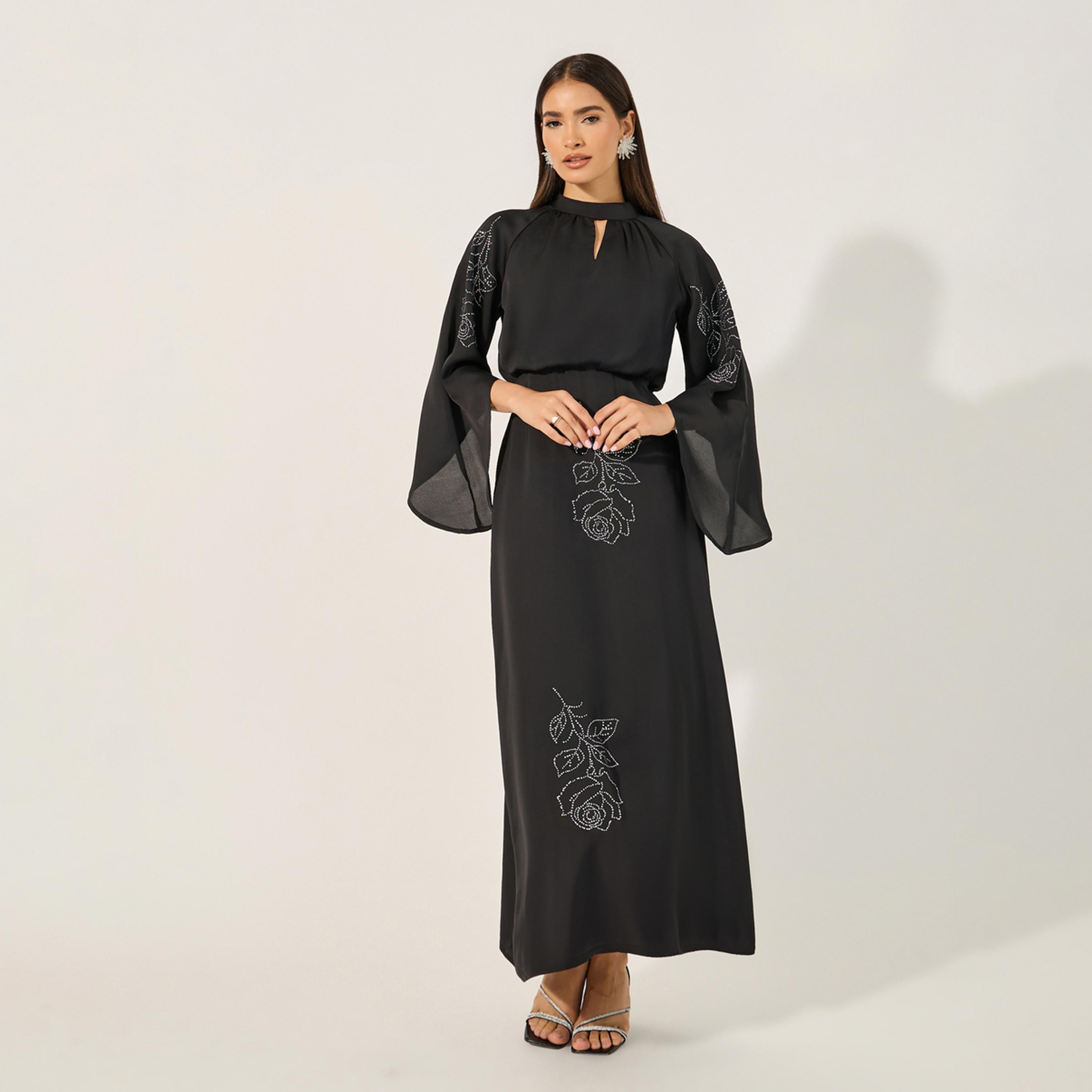 Styli Embellished 3/4Th Sleeves A-Line Maxi Dress-women-clothing-dresses-image-2