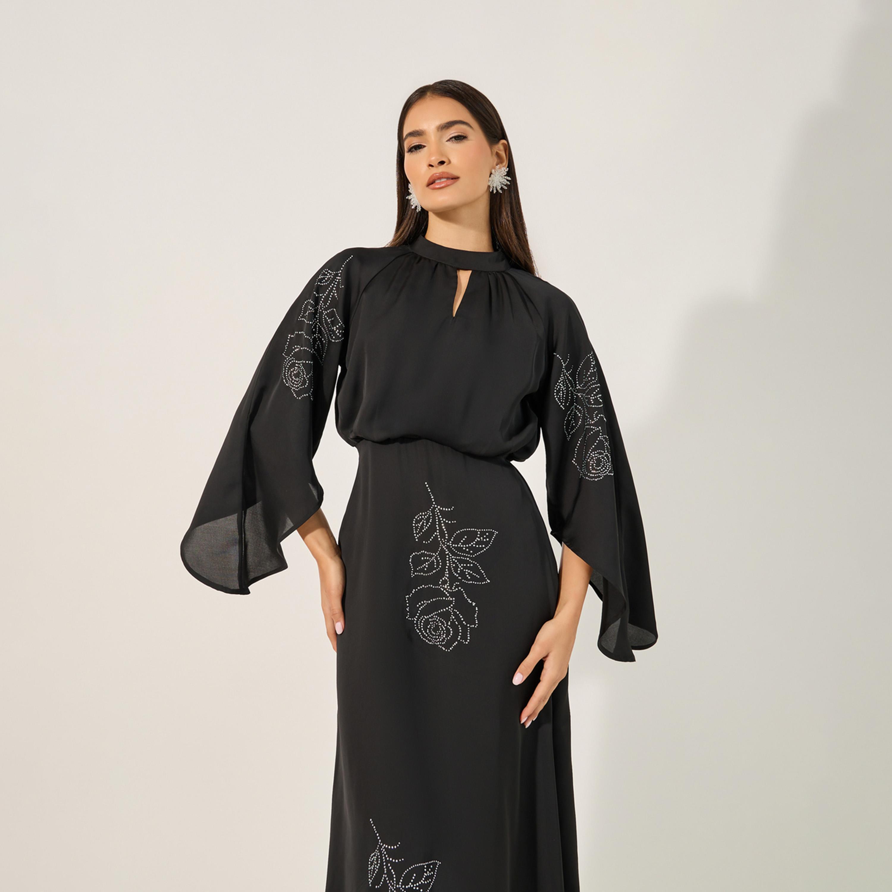 Styli Embellished 3/4Th Sleeves A-Line Maxi Dress-women-clothing-dresses-image-3