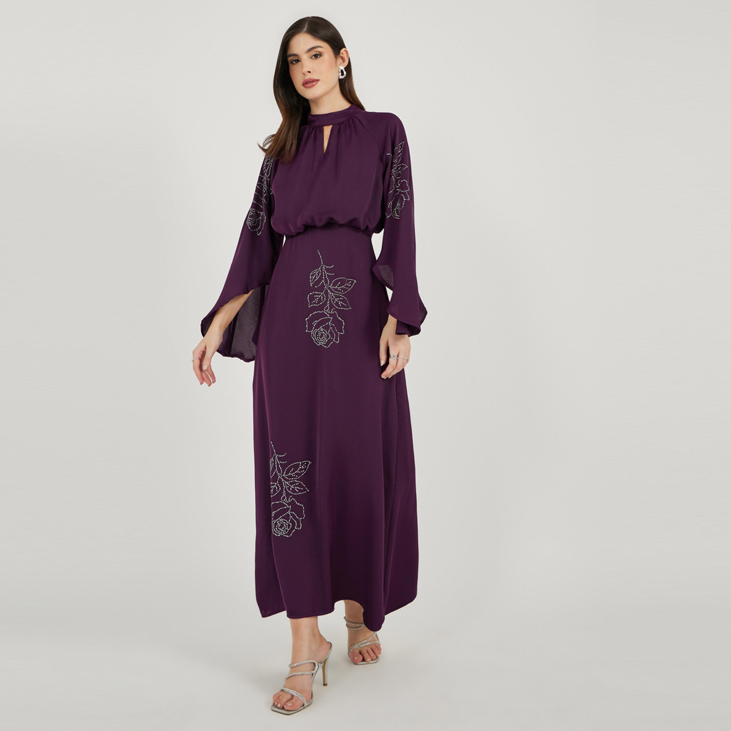 Styli Embellished A-Line Maxi Dress with 3/4 Sleeves-women-clothing-dresses-image-2