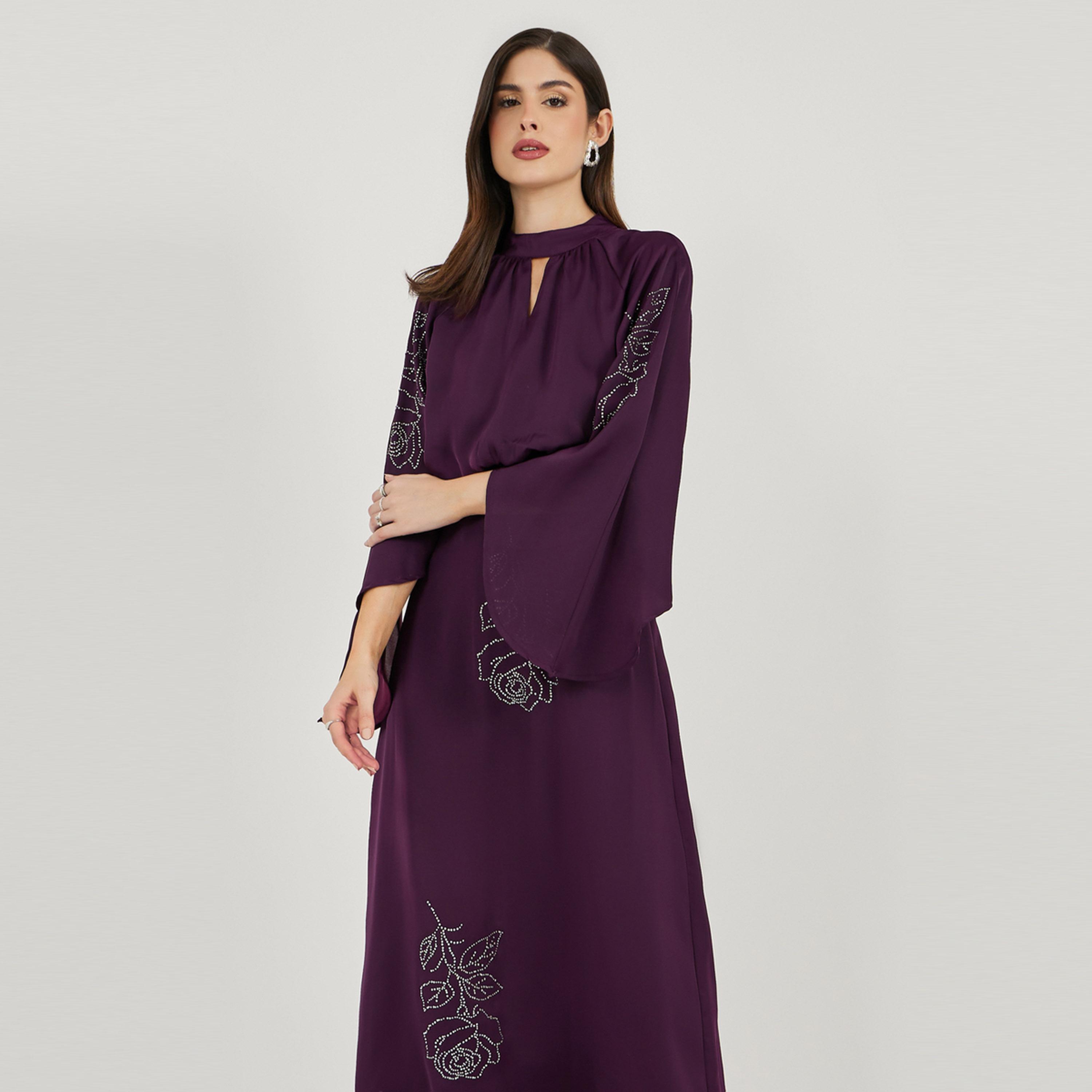 Styli Embellished A-Line Maxi Dress with 3/4 Sleeves-women-clothing-dresses-image-3