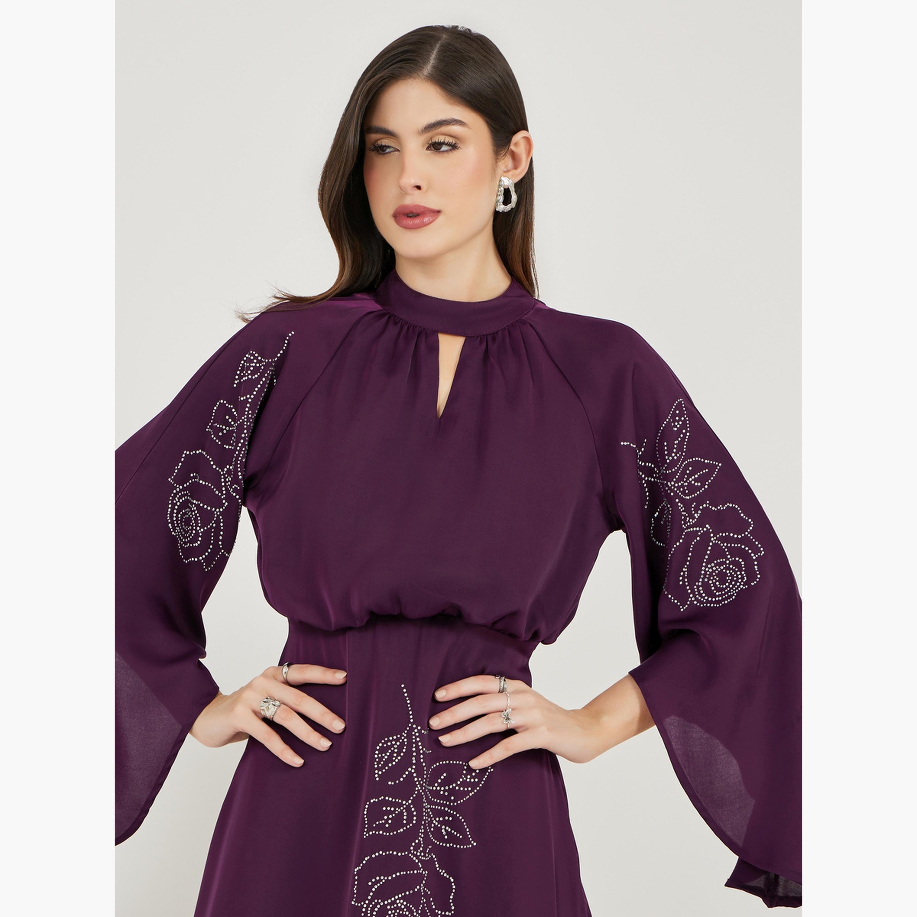 Styli Embellished A-Line Maxi Dress with 3/4 Sleeves-women-clothing-dresses-image-4