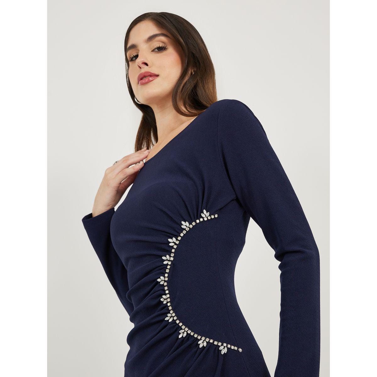 Styli Embellished Long Sleeves Sheath Midi Dress with Gathered Detail-women-clothing-dresses-image-5