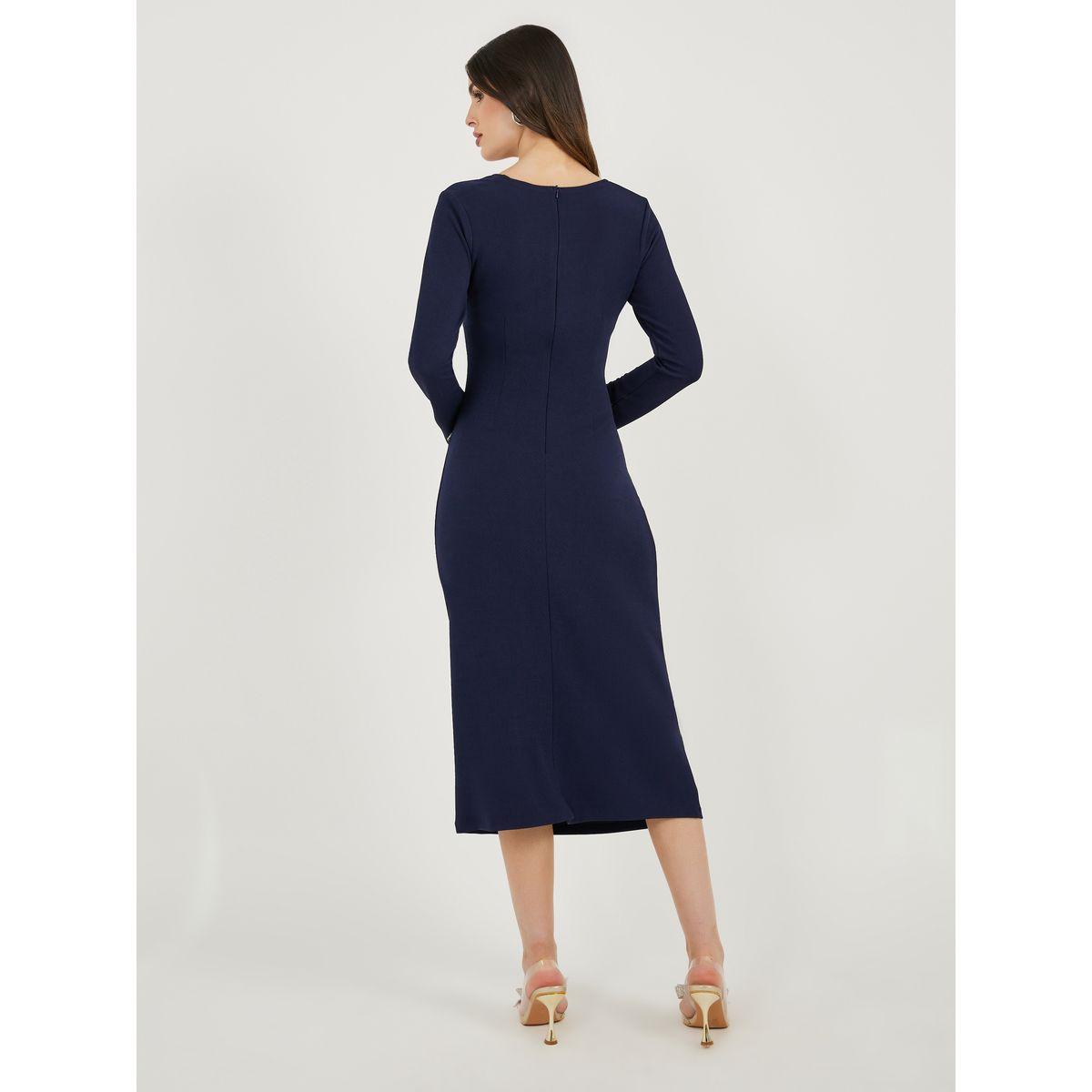 Styli Embellished Long Sleeves Sheath Midi Dress with Gathered Detail-women-clothing-dresses-image-6