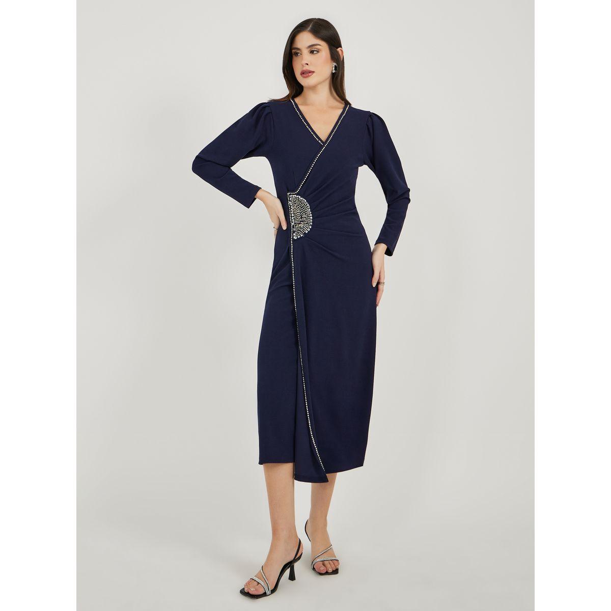 فستان ميدي بأكمام طويلة ومزخرف-women-clothing-dresses-image-2