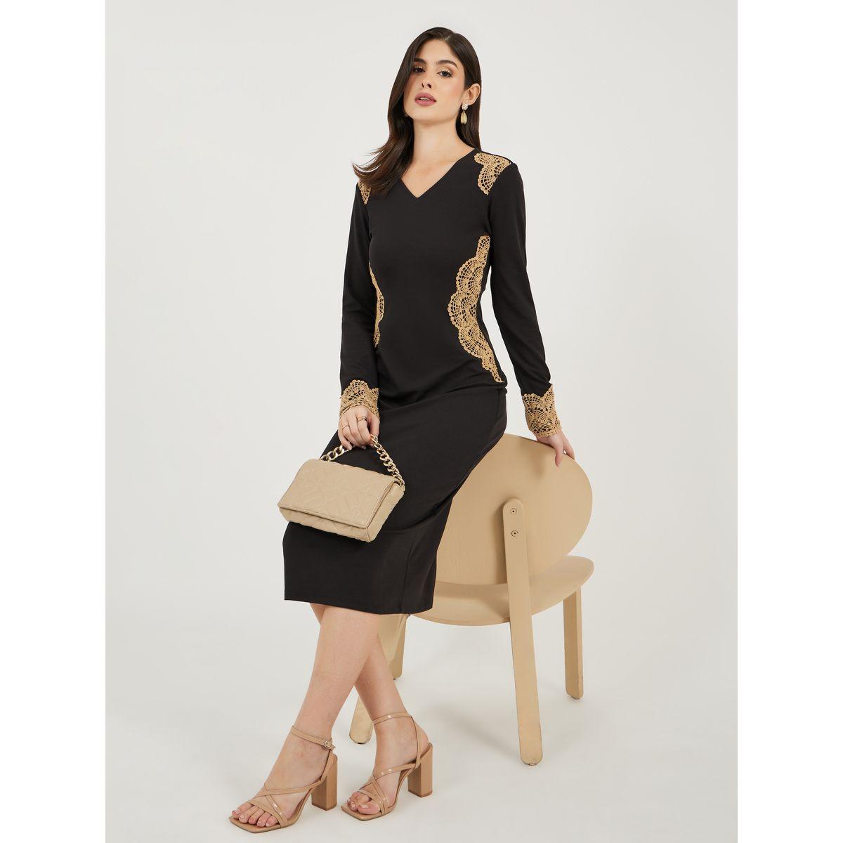 فستان ميدي ضيق بأكمام طويلة وتفاصيل دانتيل-women-clothing-dresses-image-1