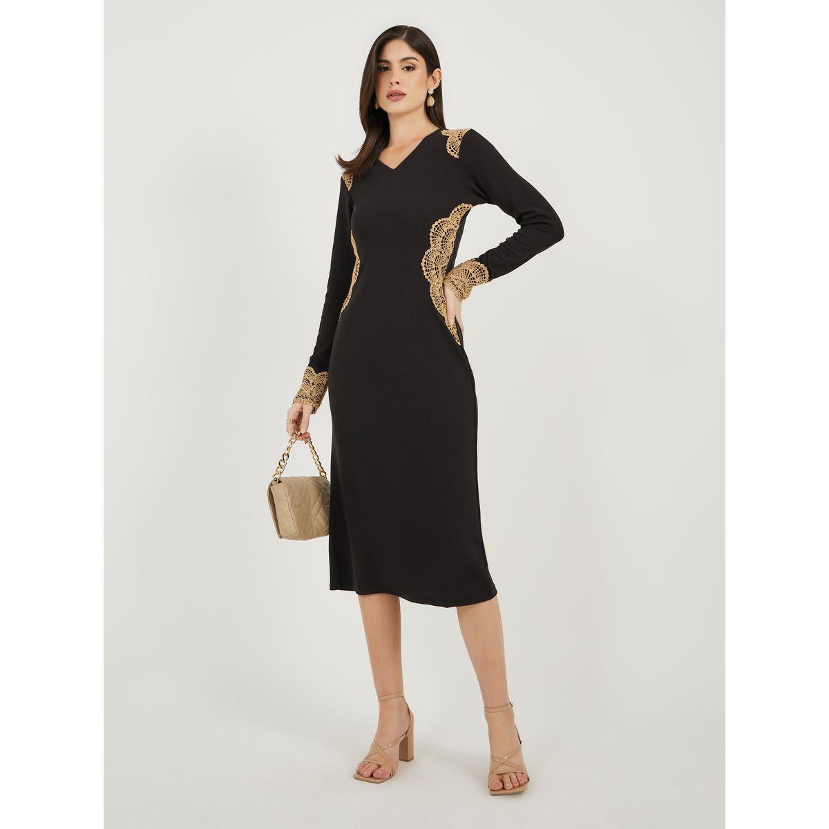 فستان ميدي ضيق بأكمام طويلة وتفاصيل دانتيل-women-clothing-dresses-image-2