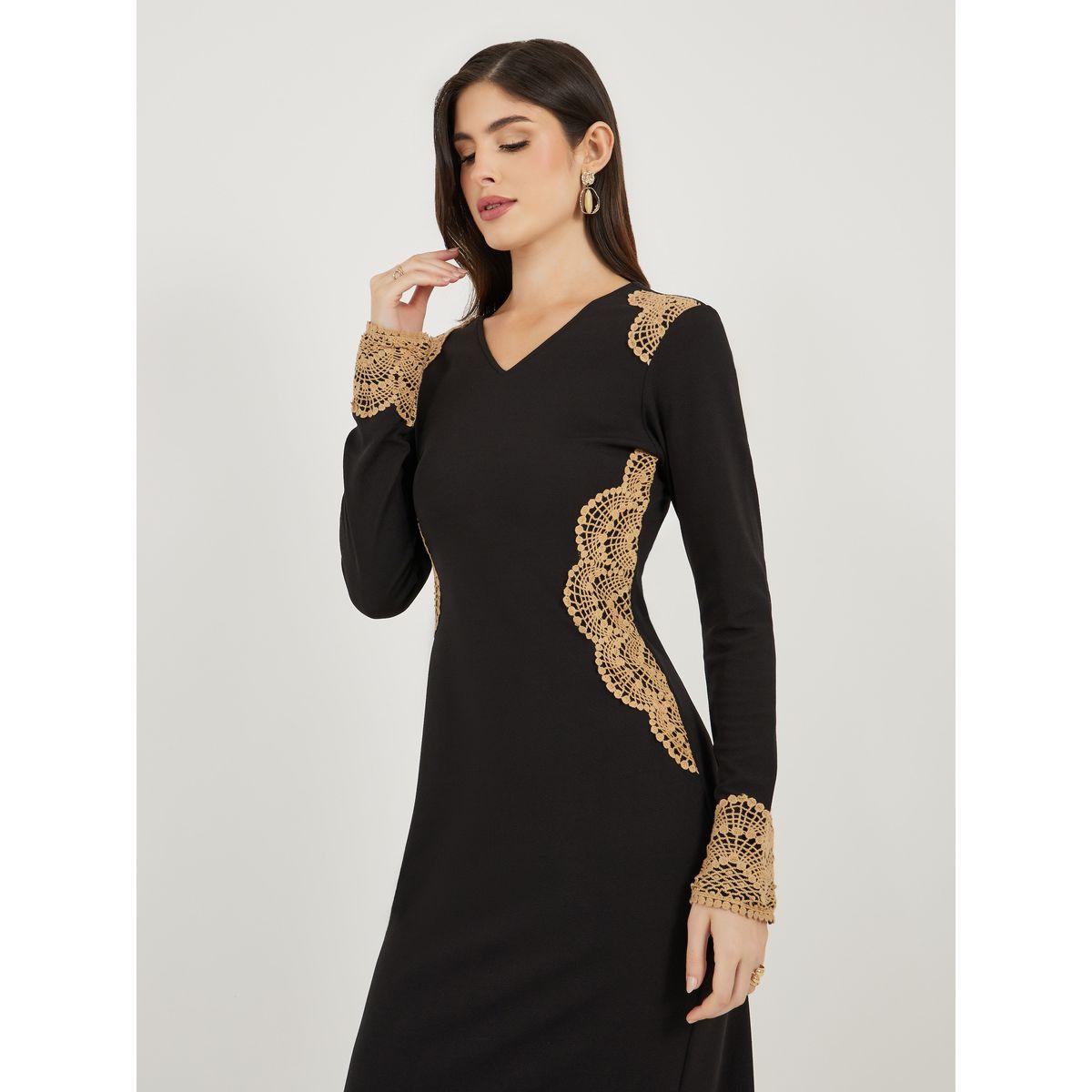 فستان ميدي ضيق بأكمام طويلة وتفاصيل دانتيل-women-clothing-dresses-image-3