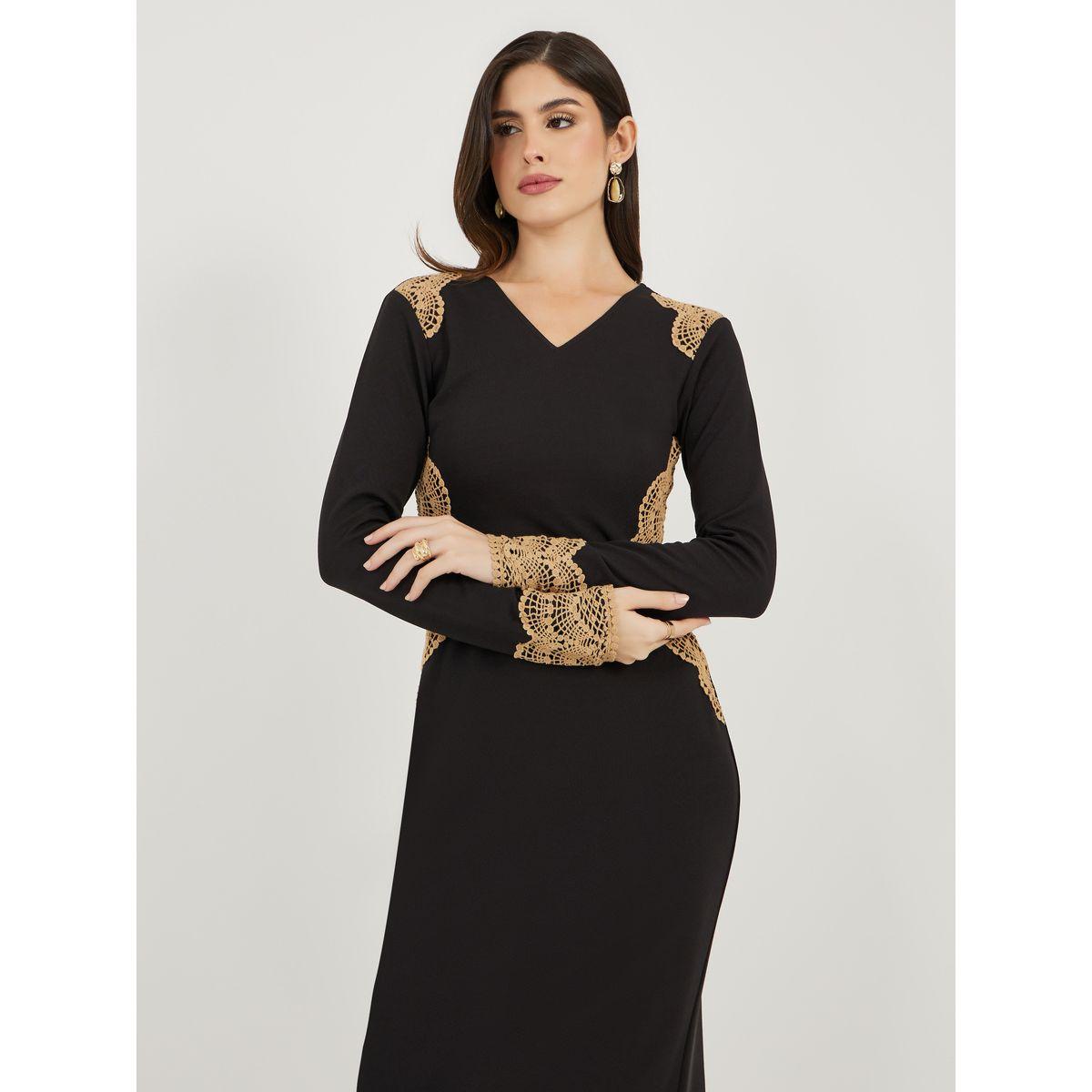 فستان ميدي ضيق بأكمام طويلة وتفاصيل دانتيل-women-clothing-dresses-image-4