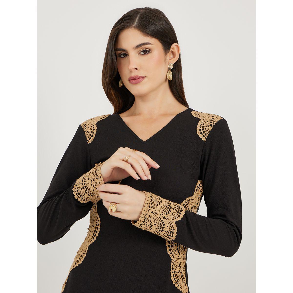 فستان ميدي ضيق بأكمام طويلة وتفاصيل دانتيل-women-clothing-dresses-image-5
