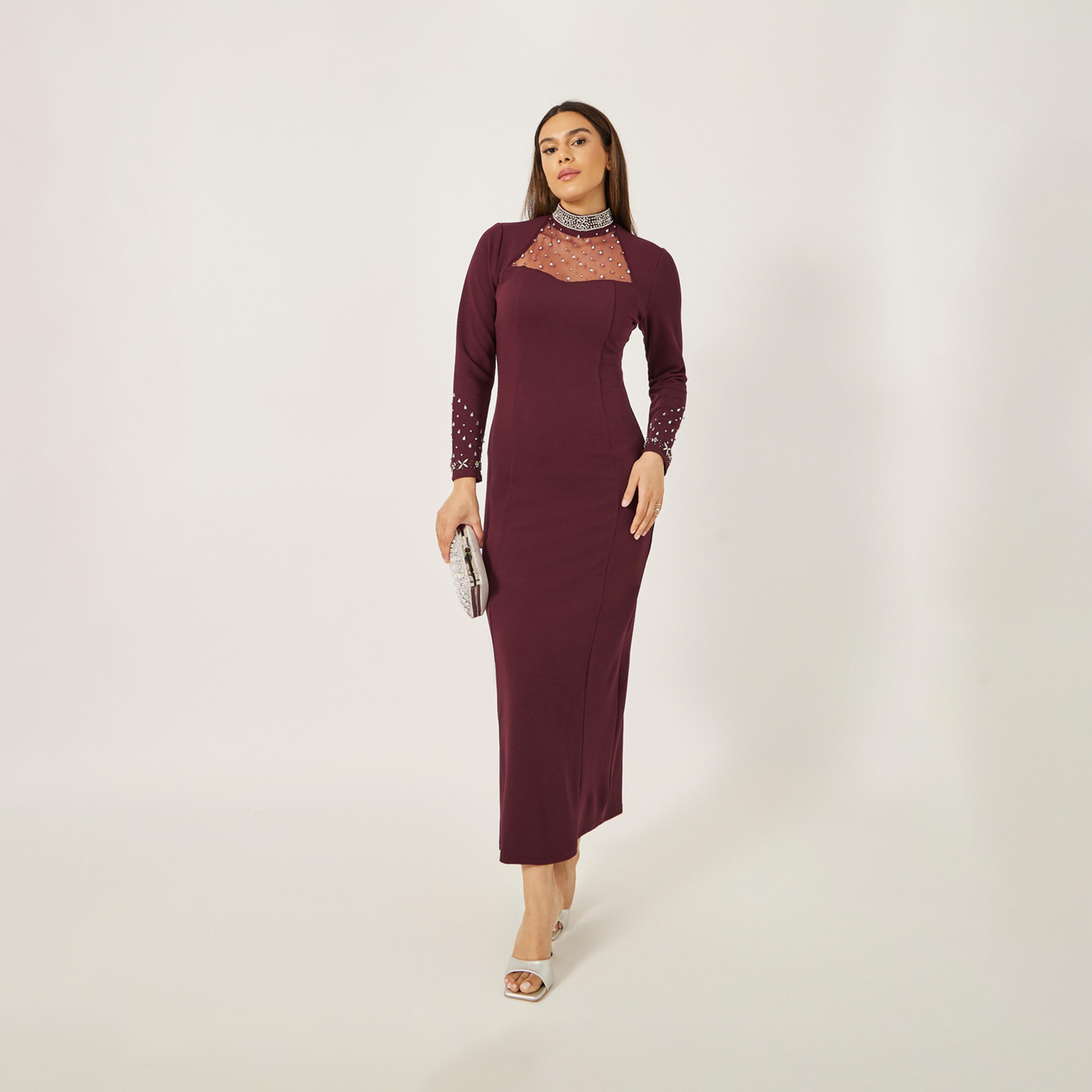 ستايلي - فستان ماكسي مزين بفتحة على شكل قلب-women-clothing-dresses-image-1