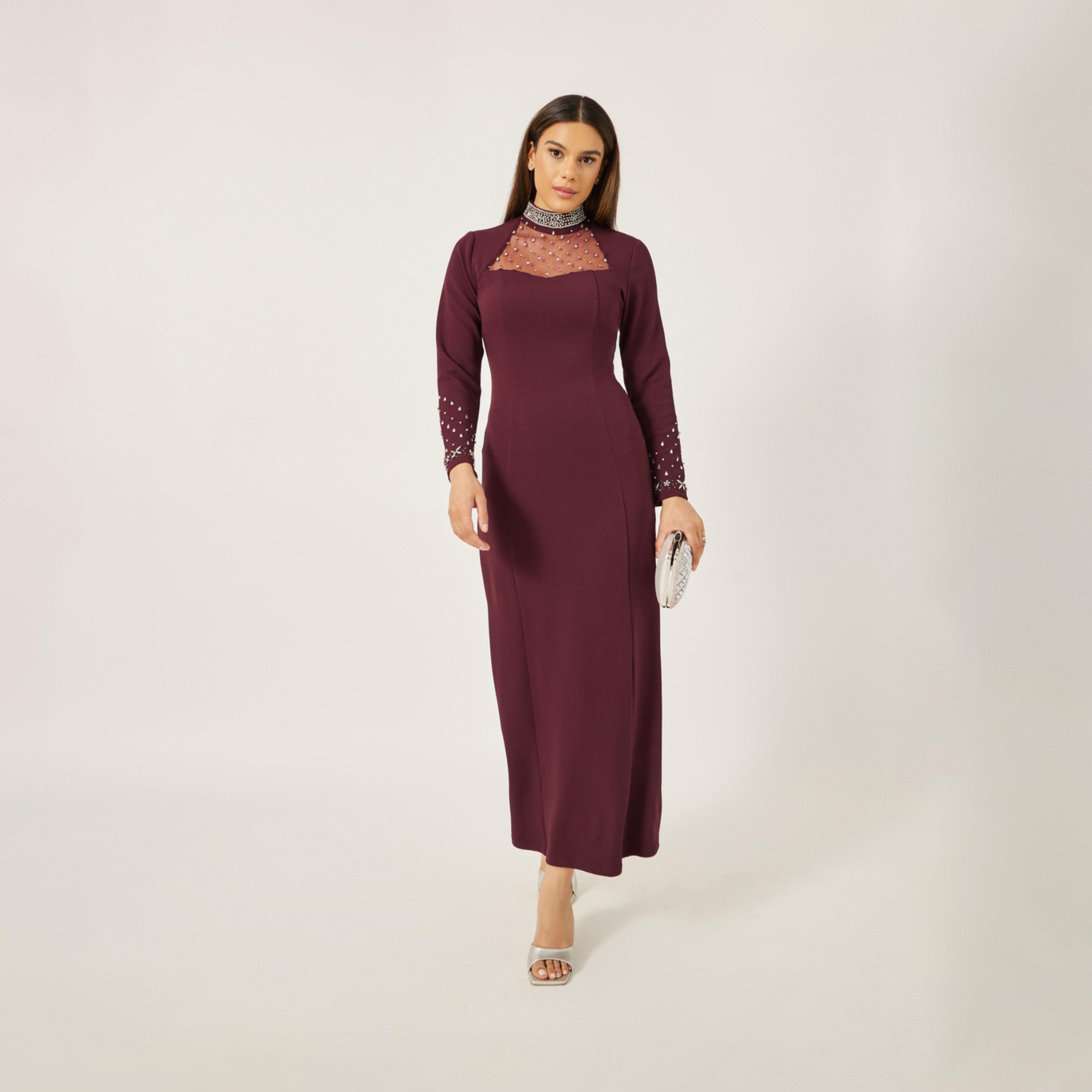 ستايلي - فستان ماكسي مزين بفتحة على شكل قلب-women-clothing-dresses-image-2