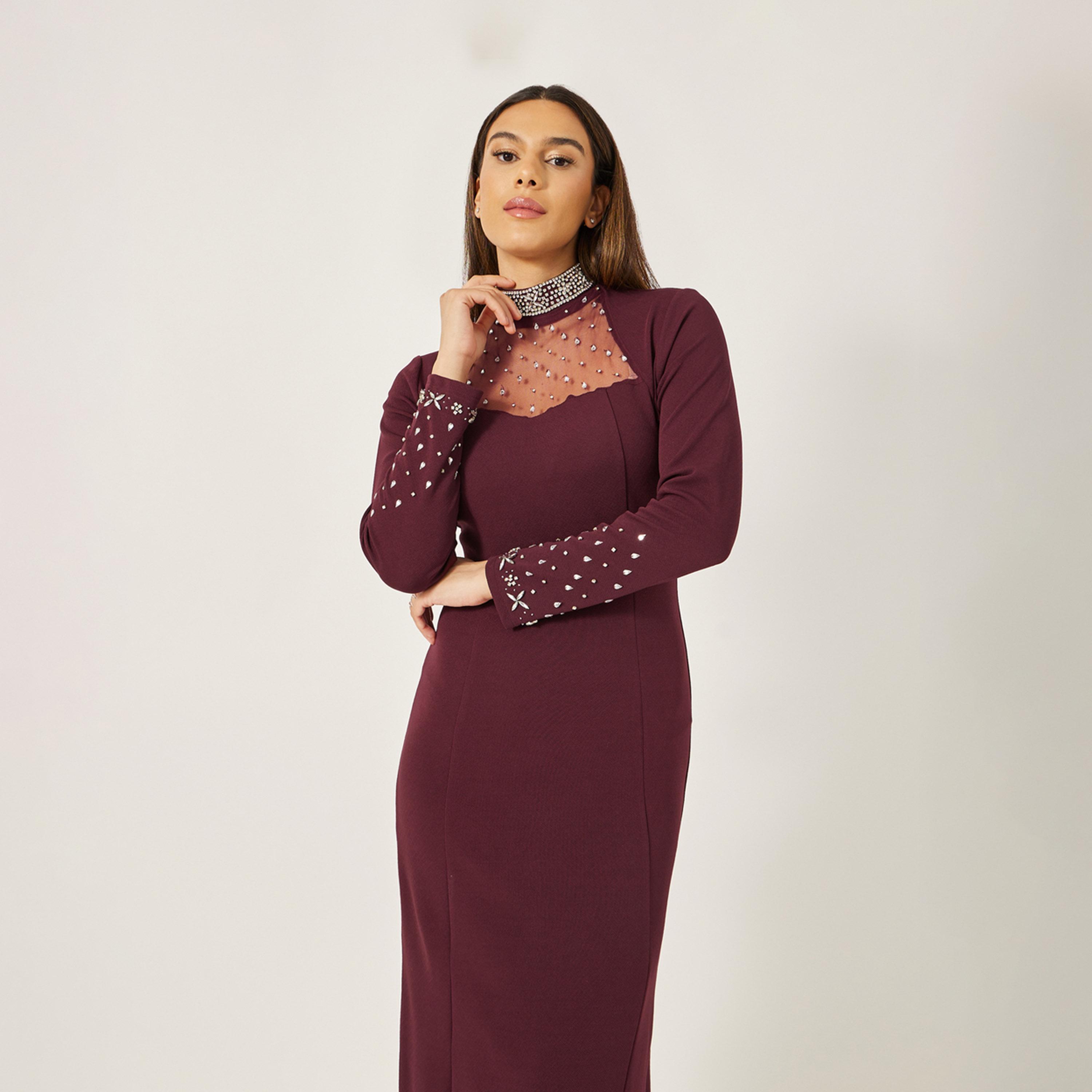 ستايلي - فستان ماكسي مزين بفتحة على شكل قلب-women-clothing-dresses-image-3