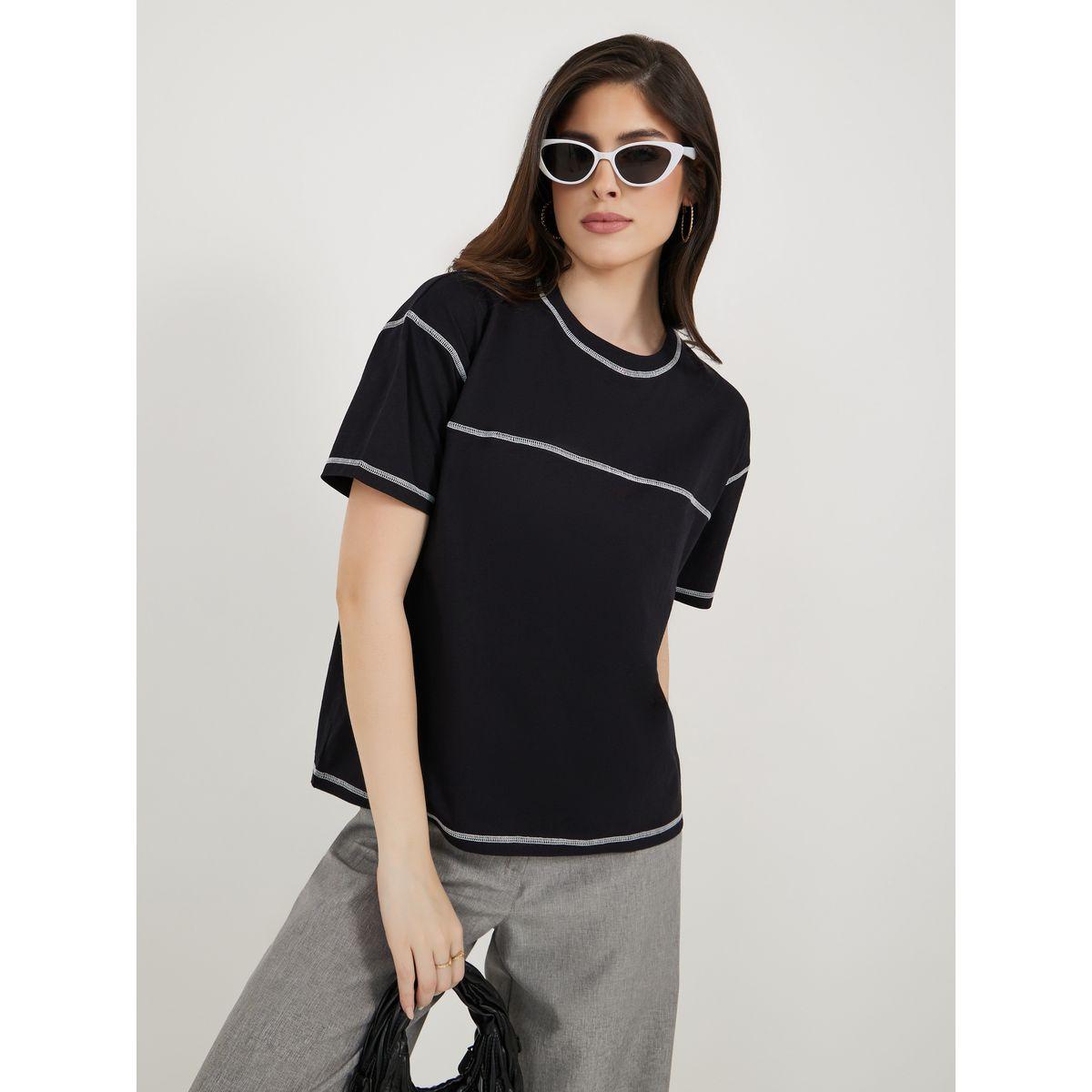 Styli Overlock Seam Round Neck Boxy T-Shirt-women-clothing-tshirts-image-1