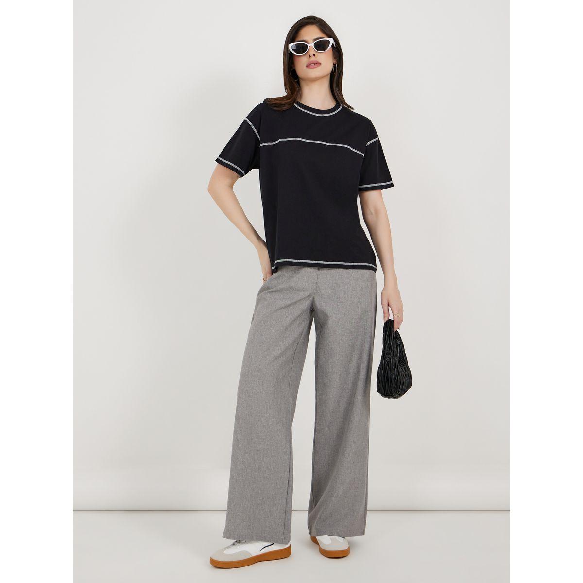 تيشيرت بوكسي بياقة دائرية وتفاصيل مدروزة-women-clothing-tshirts-image-2