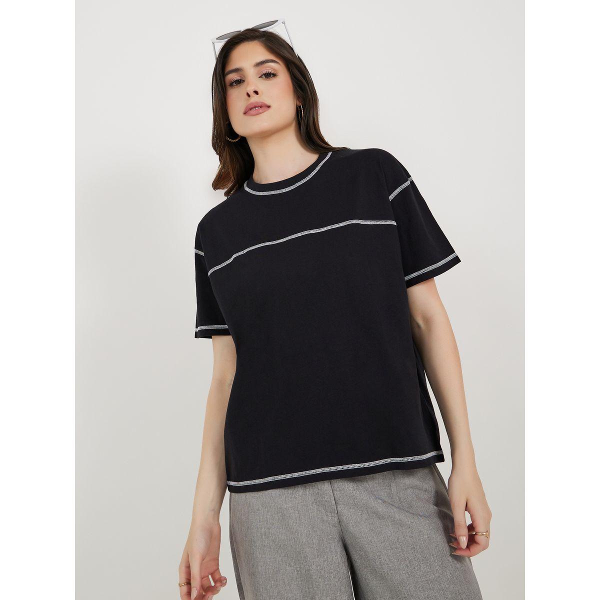 Styli Overlock Seam Round Neck Boxy T-Shirt-women-clothing-tshirts-image-3