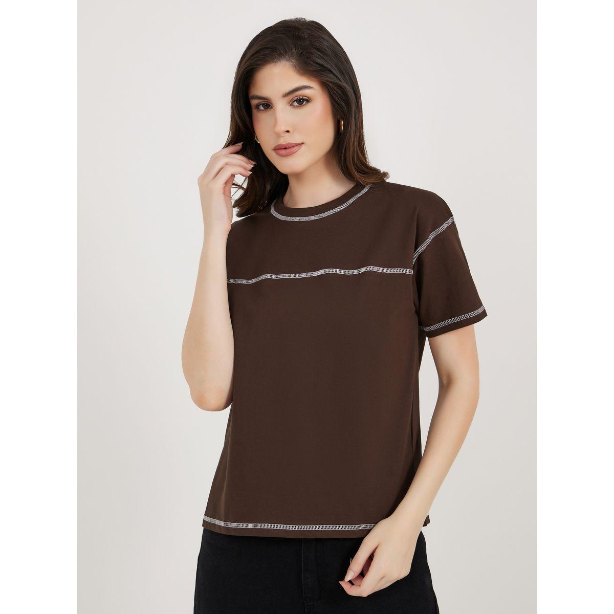 Contrast Stitch Detail Boxy T-Shirt-women-clothing-tshirts-image-3