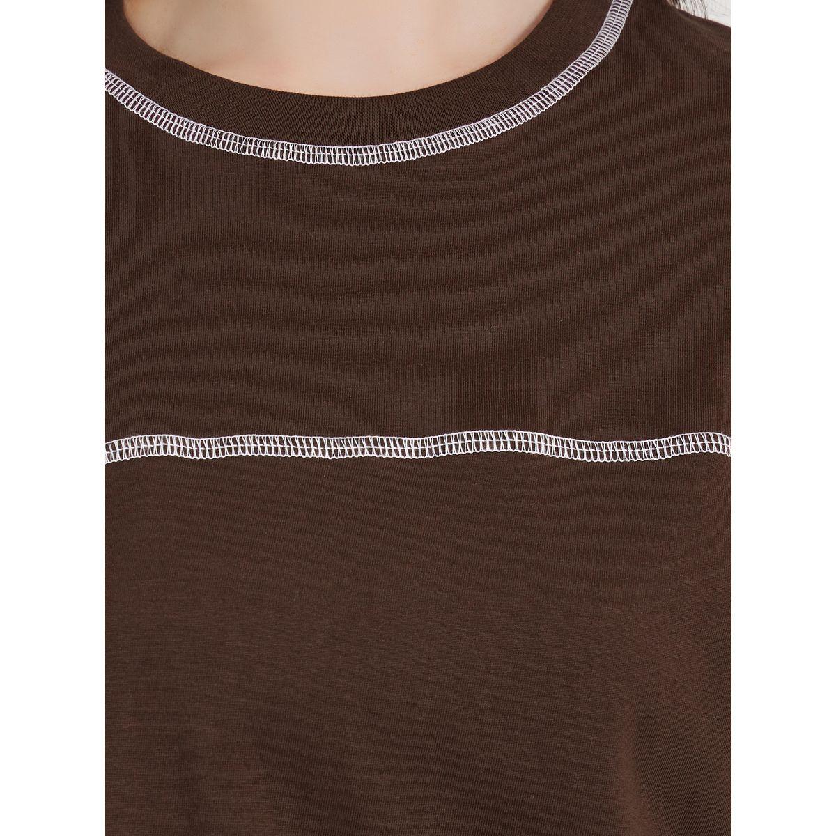 Contrast Stitch Detail Boxy T-Shirt-women-clothing-tshirts-image-4
