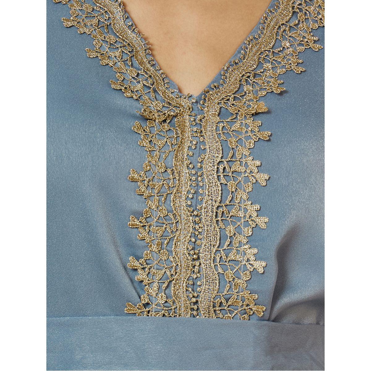 Styli Embroidered Lace Panel V Neck Crepe Jalabiya-women-arabicclothing-jalabiyas-image-3