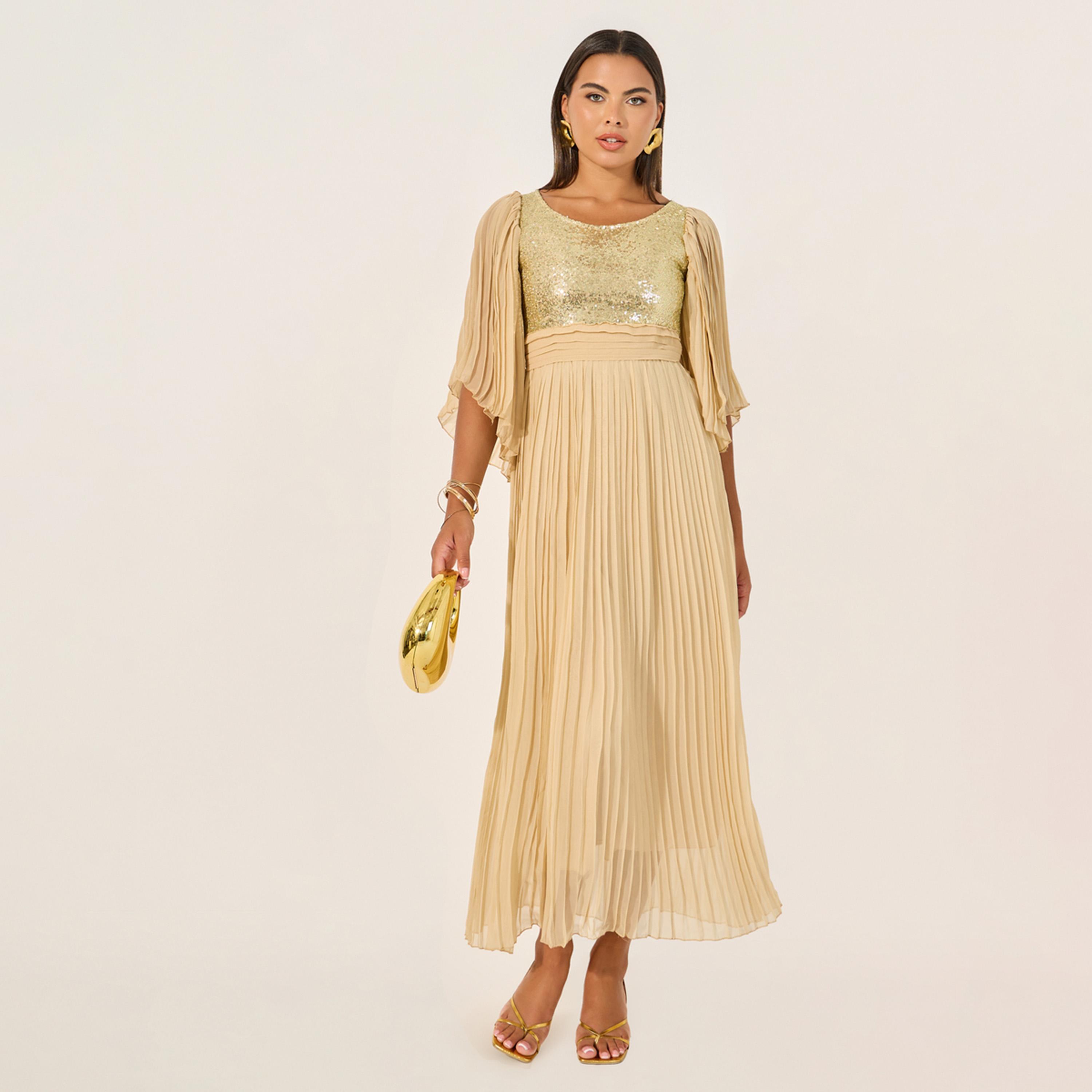Styli Embellished Pleated Design A-Line Maxi Dress-women-clothing-dresses-image-2