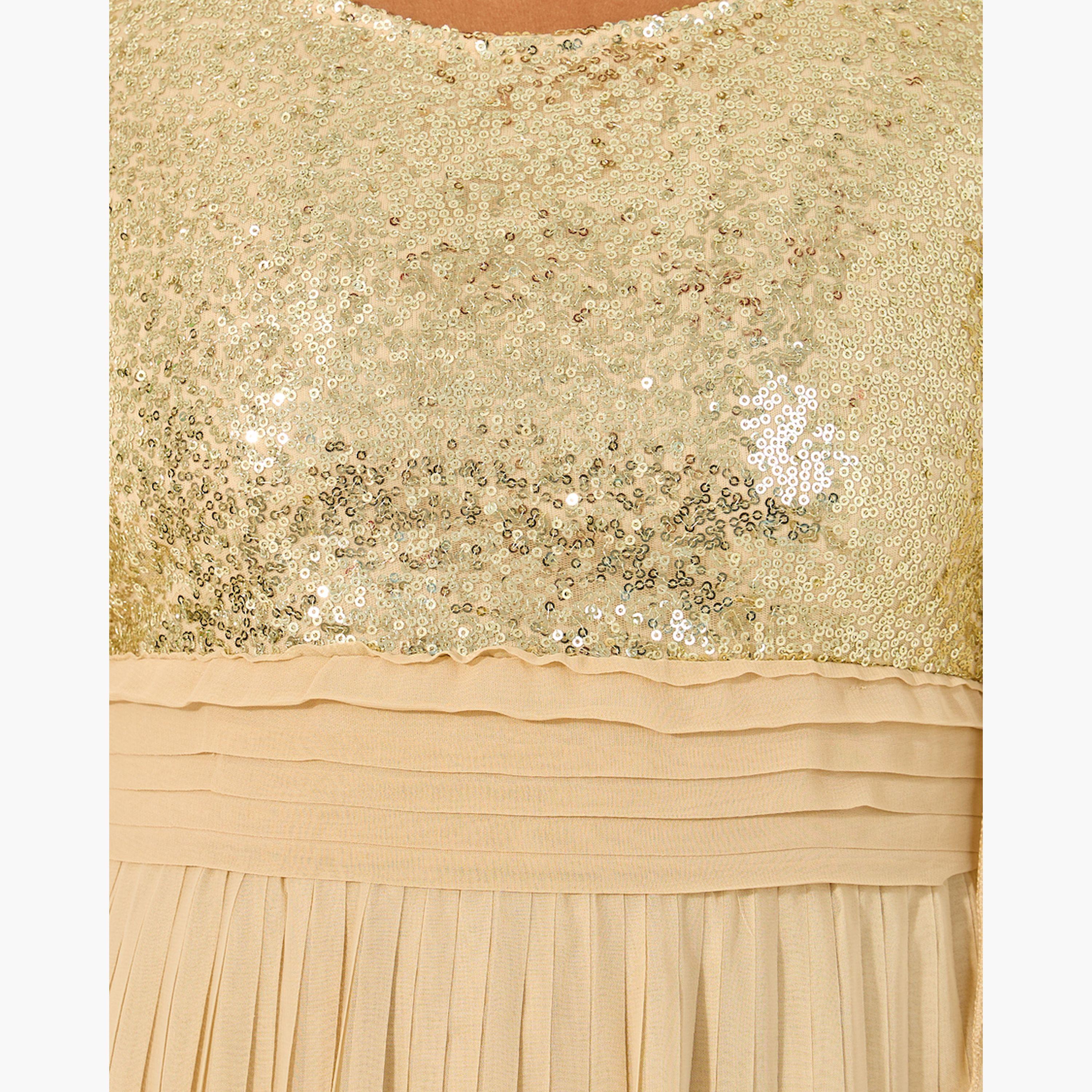 ستايلي - فستان ماكسي مزين مع ثنيات وقصة A-women-clothing-dresses-image-4
