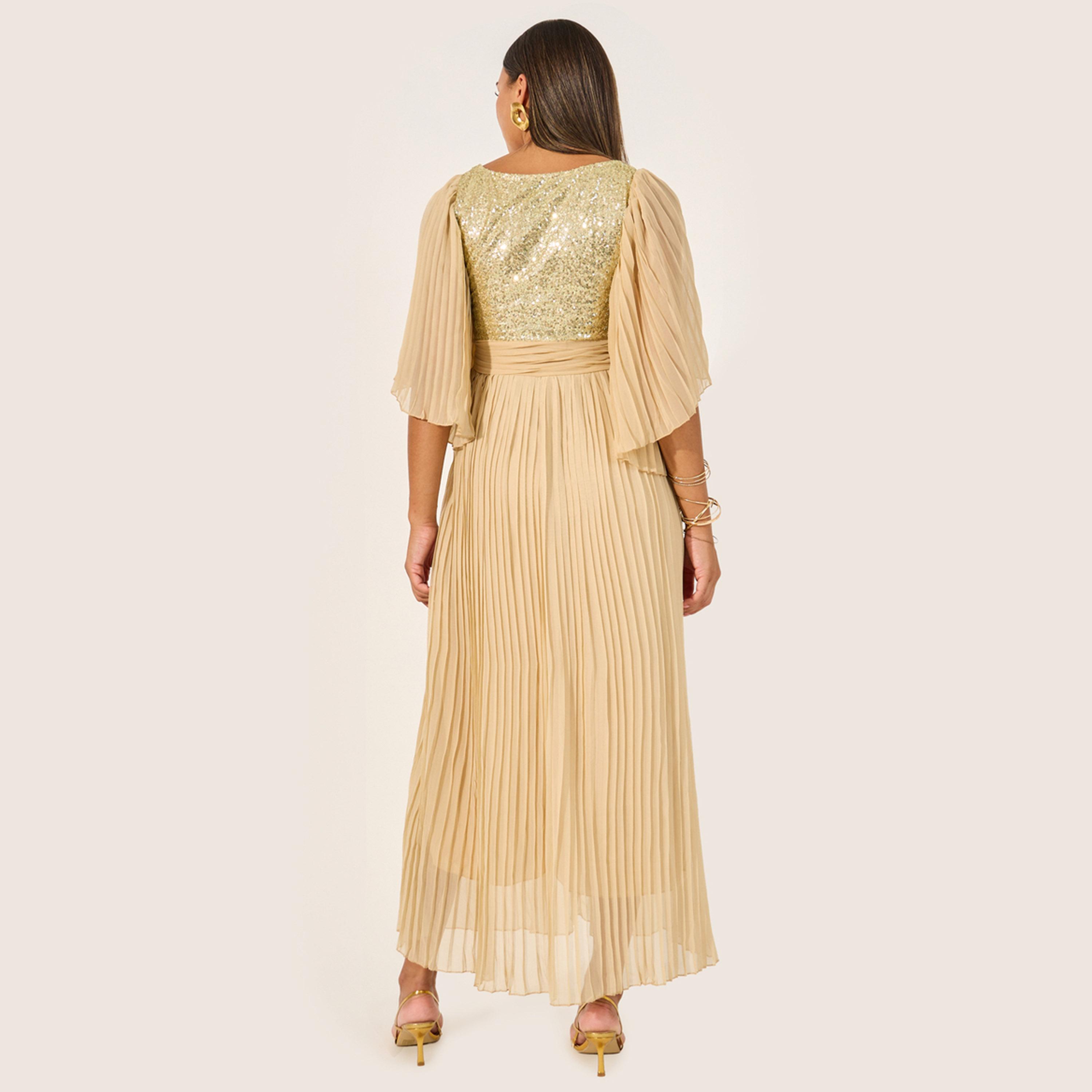 ستايلي - فستان ماكسي مزين مع ثنيات وقصة A-women-clothing-dresses-image-5