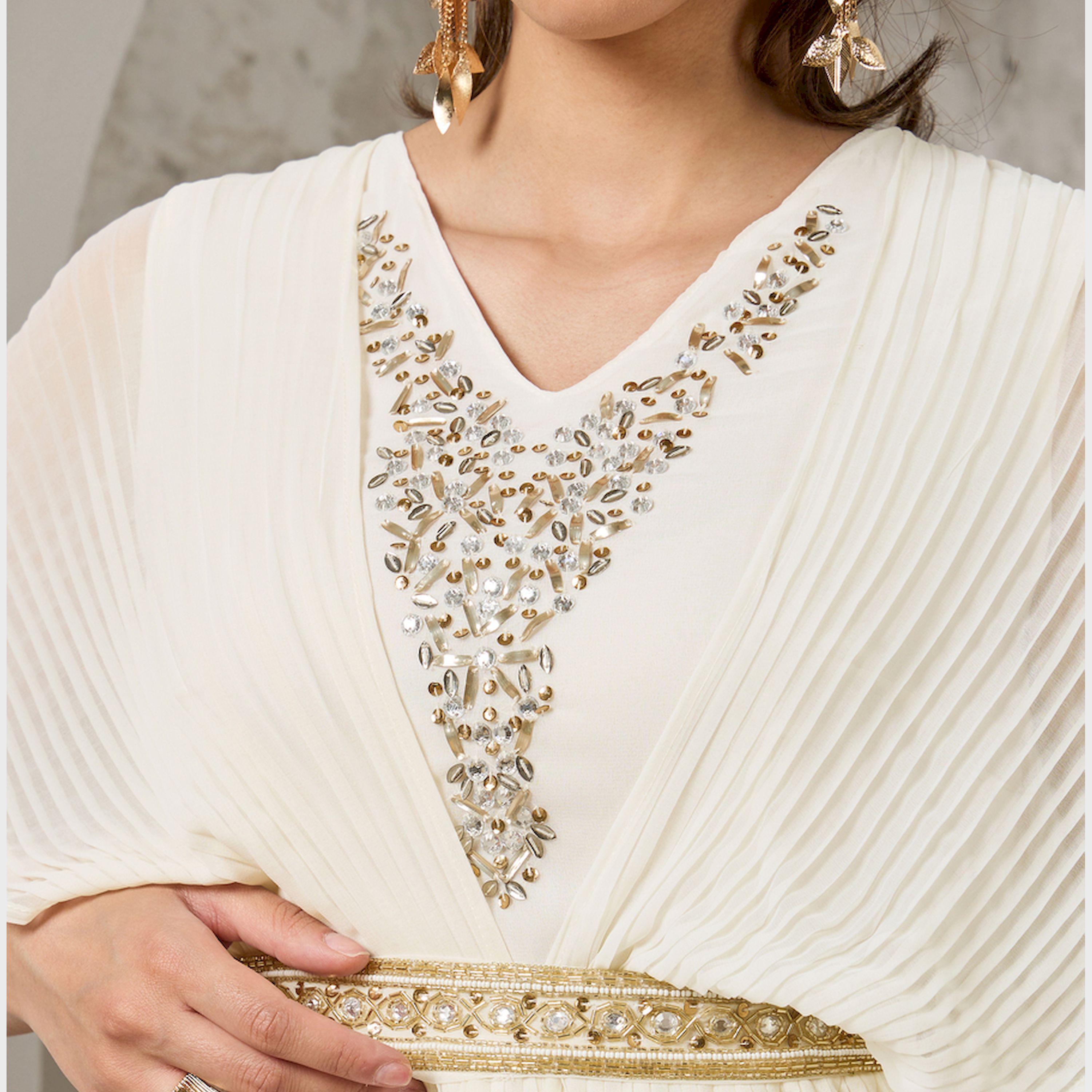 Styli Embellished Pleated Cape Sleeves A-Line Maxi Dress-women-clothing-dresses-image-4