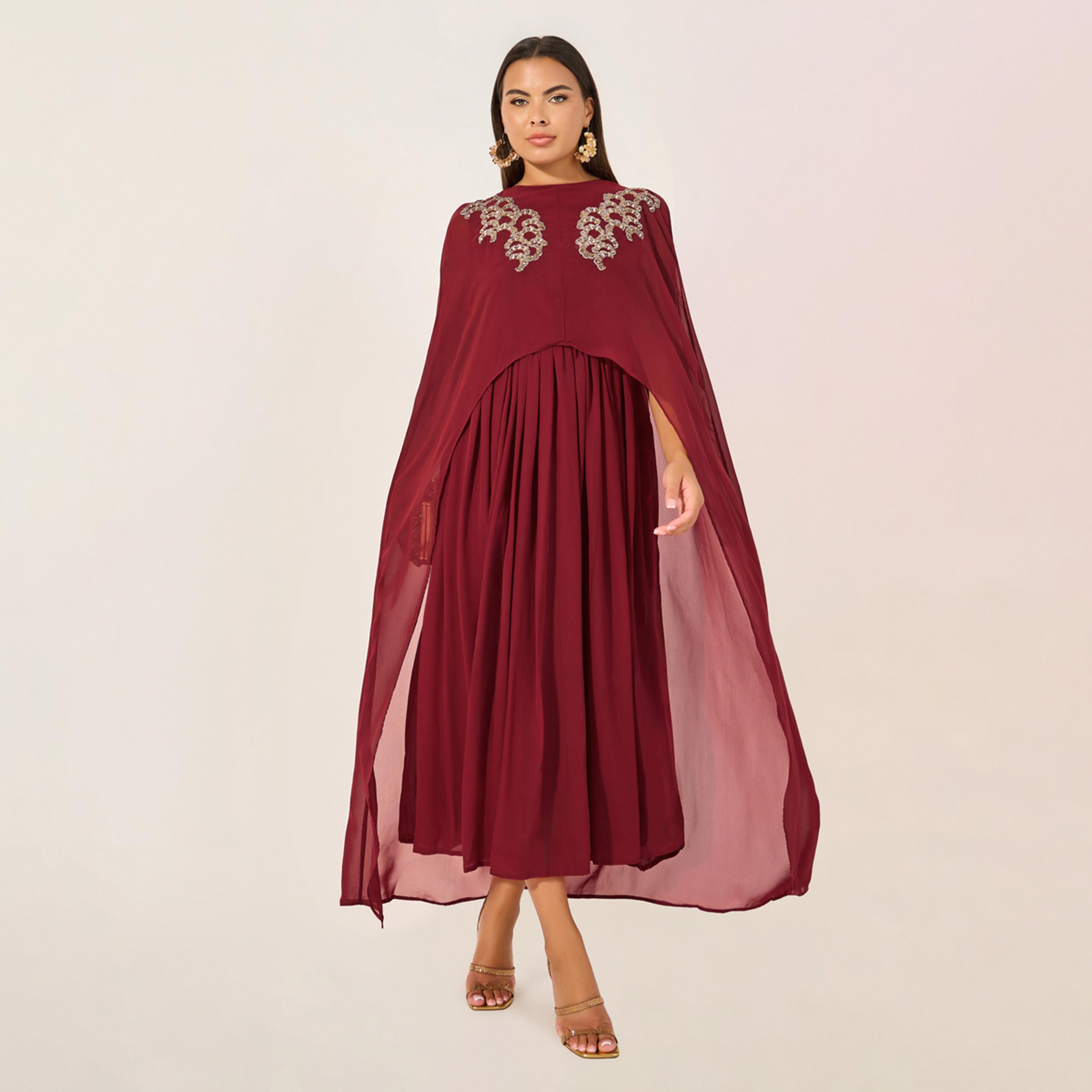 Styli Embellished Cape Sleeves A-Line Maxi Dress-women-clothing-dresses-image-2