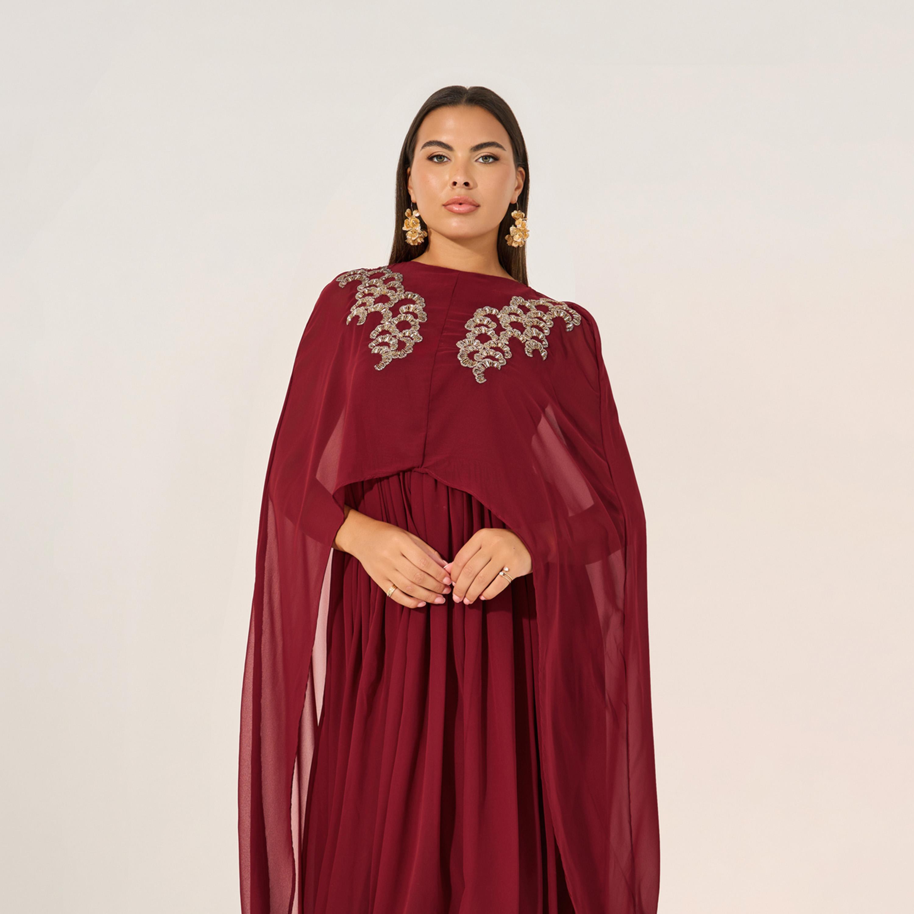 Styli Embellished Cape Sleeves A-Line Maxi Dress-women-clothing-dresses-image-3