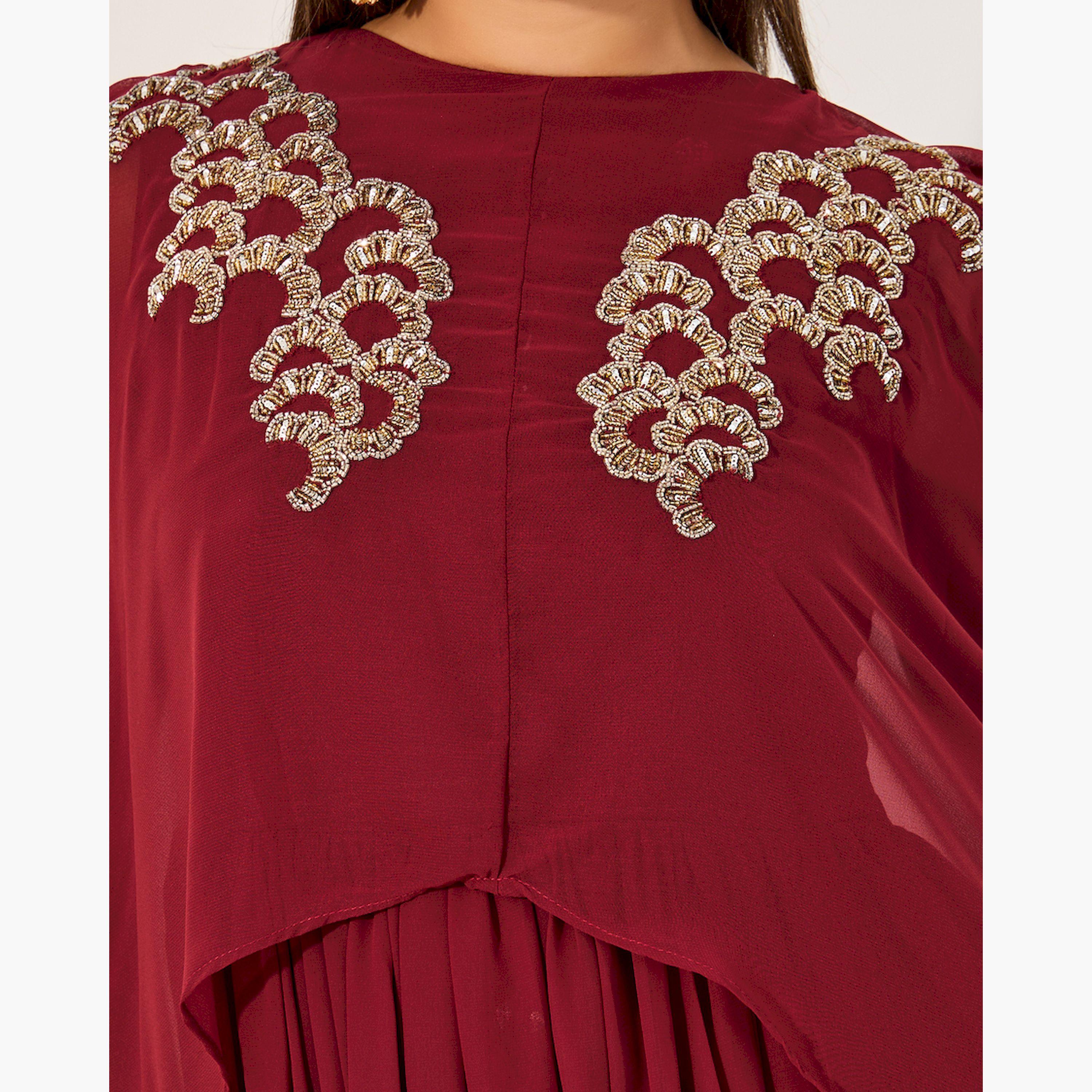 Styli Embellished Cape Sleeves A-Line Maxi Dress-women-clothing-dresses-image-4