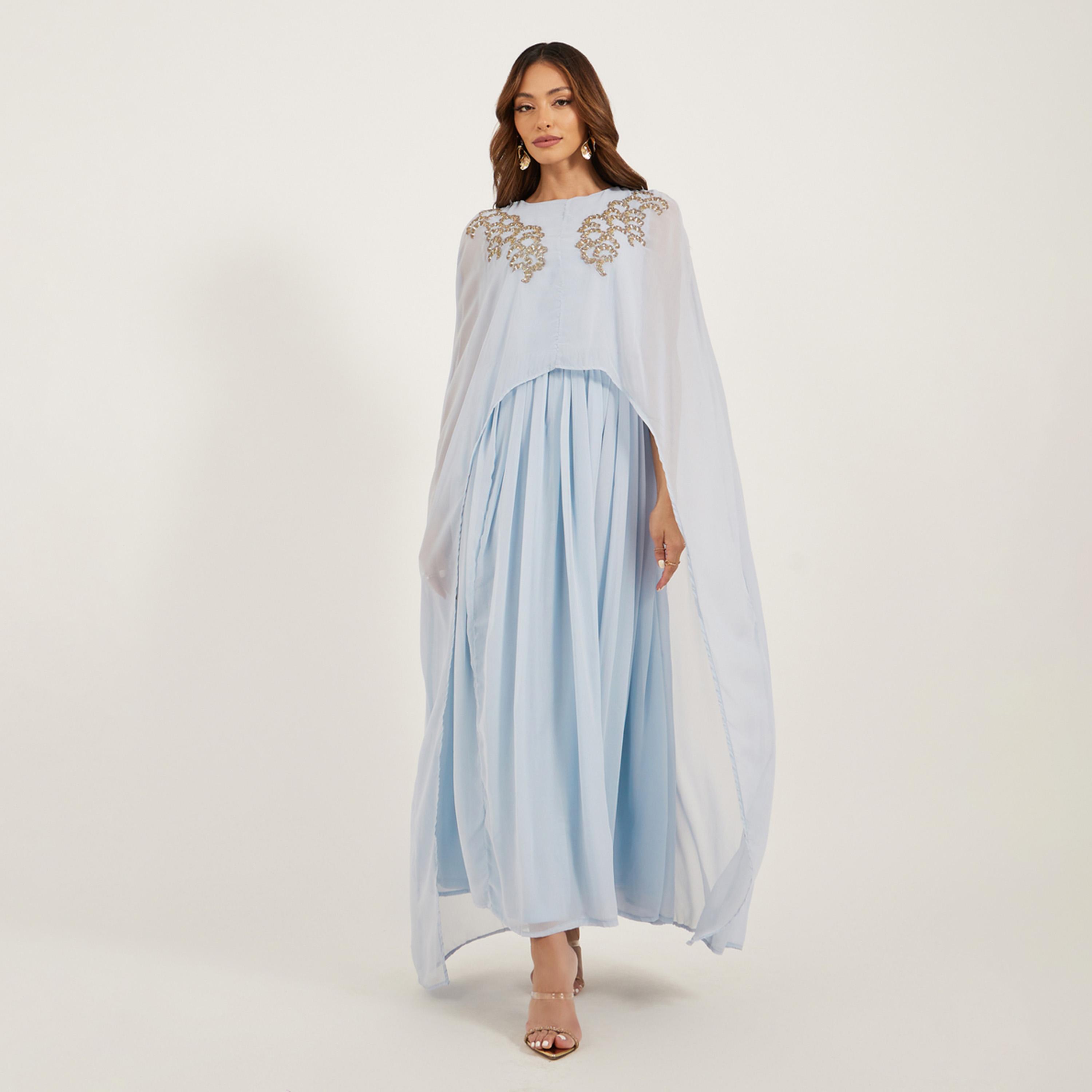 ستايلي - فستان ماكسي مزين بقصة A بأكمام واسعة-women-clothing-dresses-image-1