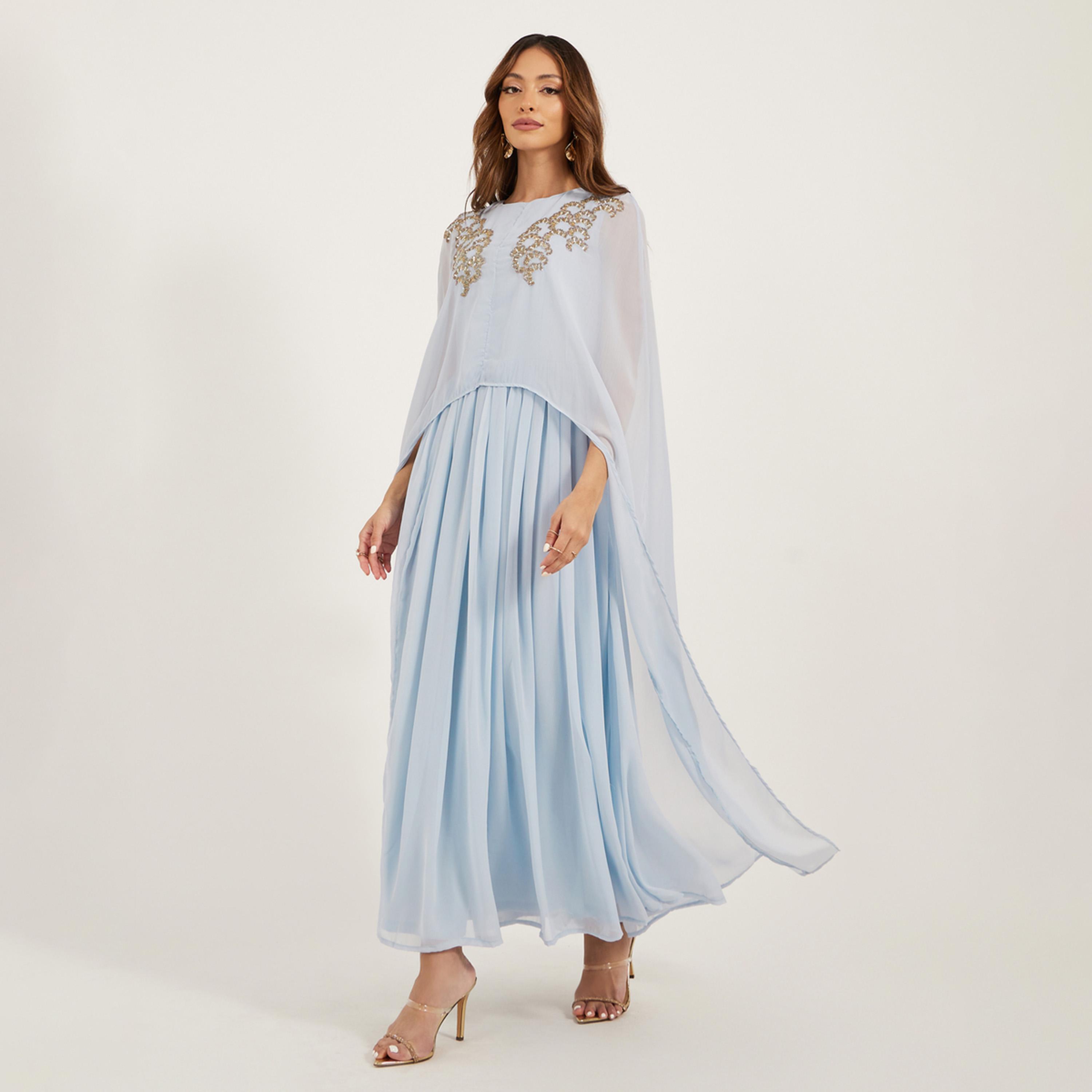 Styli Embellished Cape Sleeves A-Line Maxi Dress-women-clothing-dresses-image-2