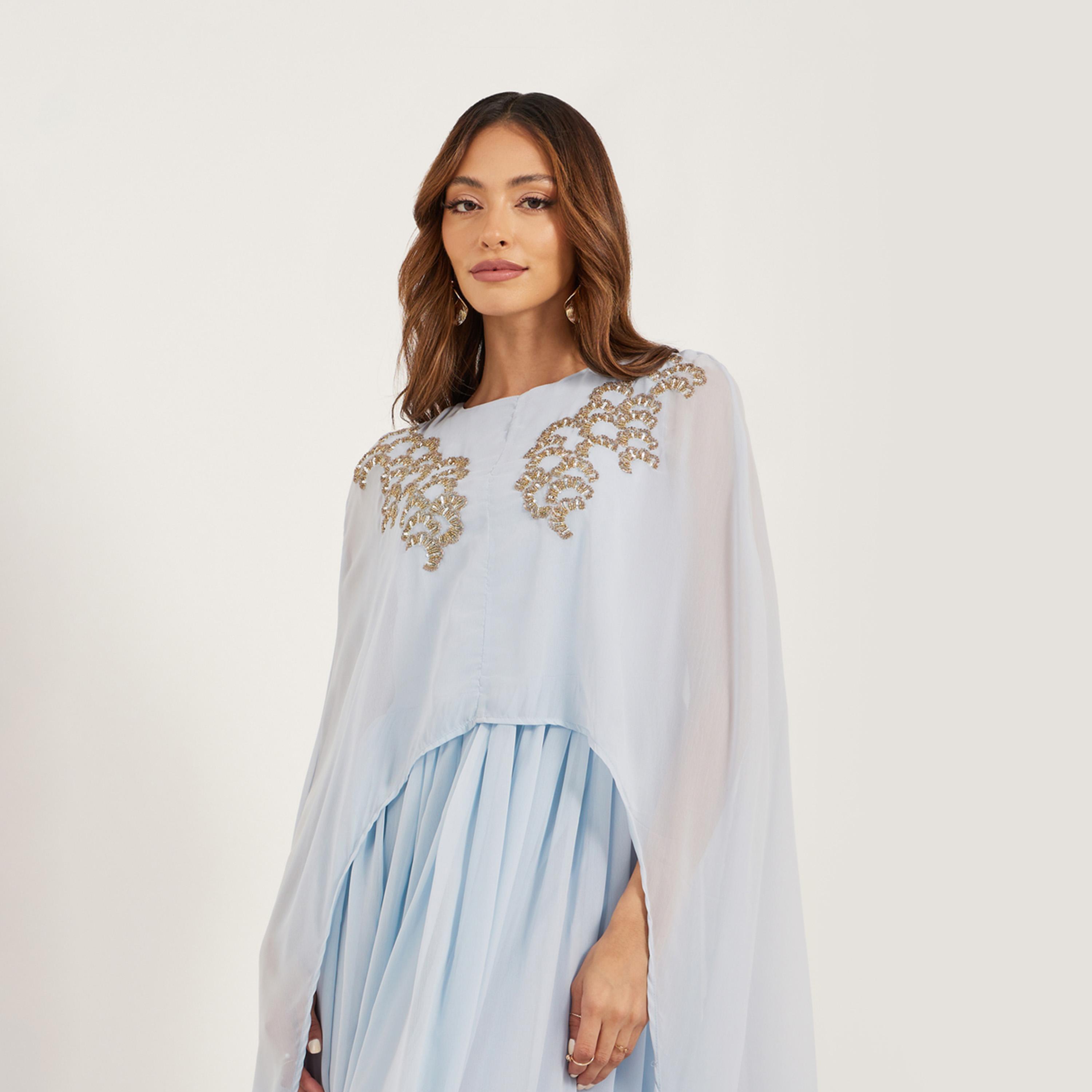 ستايلي - فستان ماكسي مزين بقصة A بأكمام واسعة-women-clothing-dresses-image-3