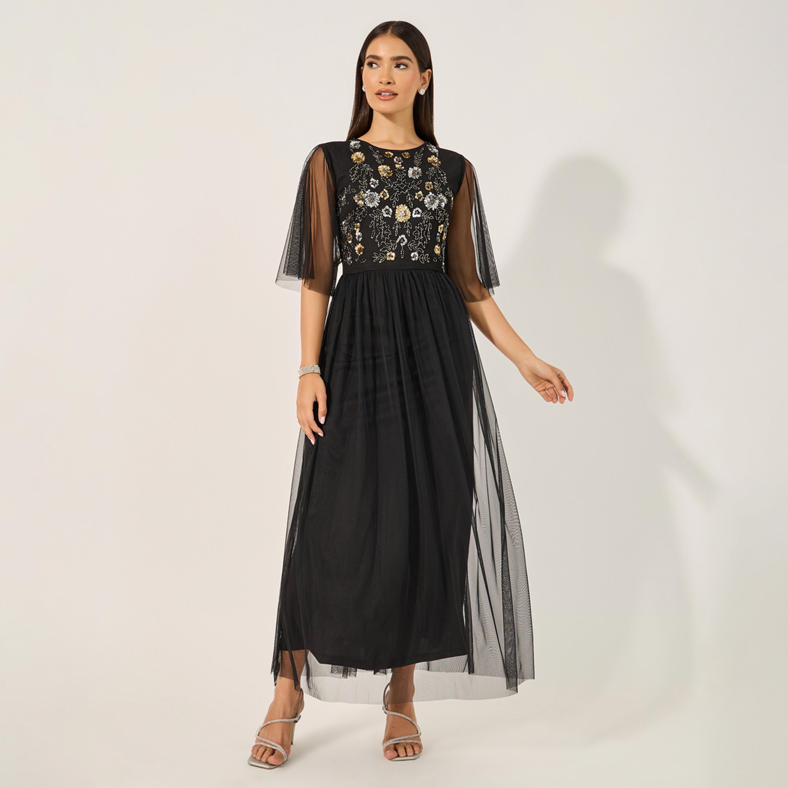 Styli Embellished Half Sleeves A-Line Maxi Dress-women-clothing-dresses-image-1