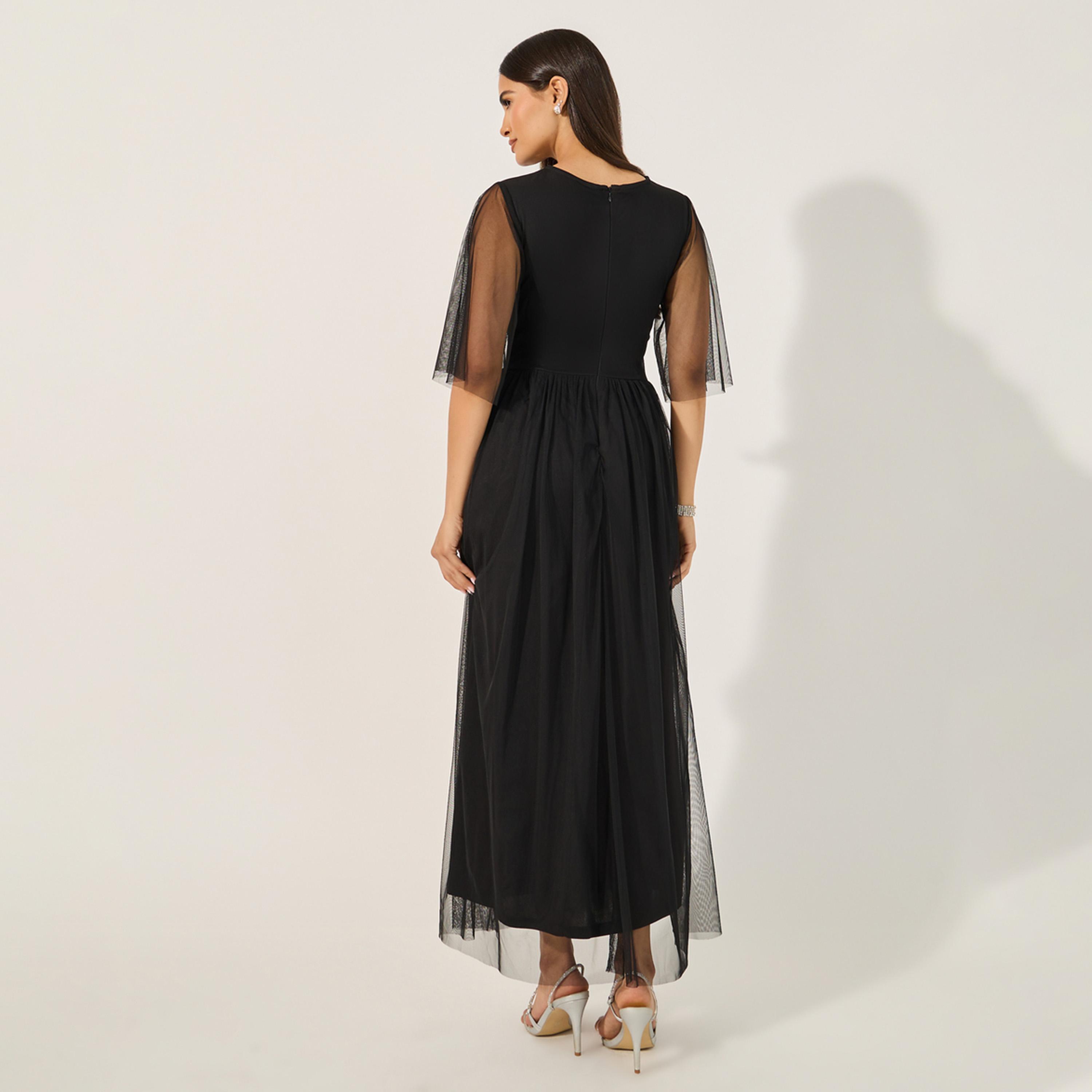 ستايلي - فستان ماكسي مزين بأكمام نصفية وقصّة A-women-clothing-dresses-image-5