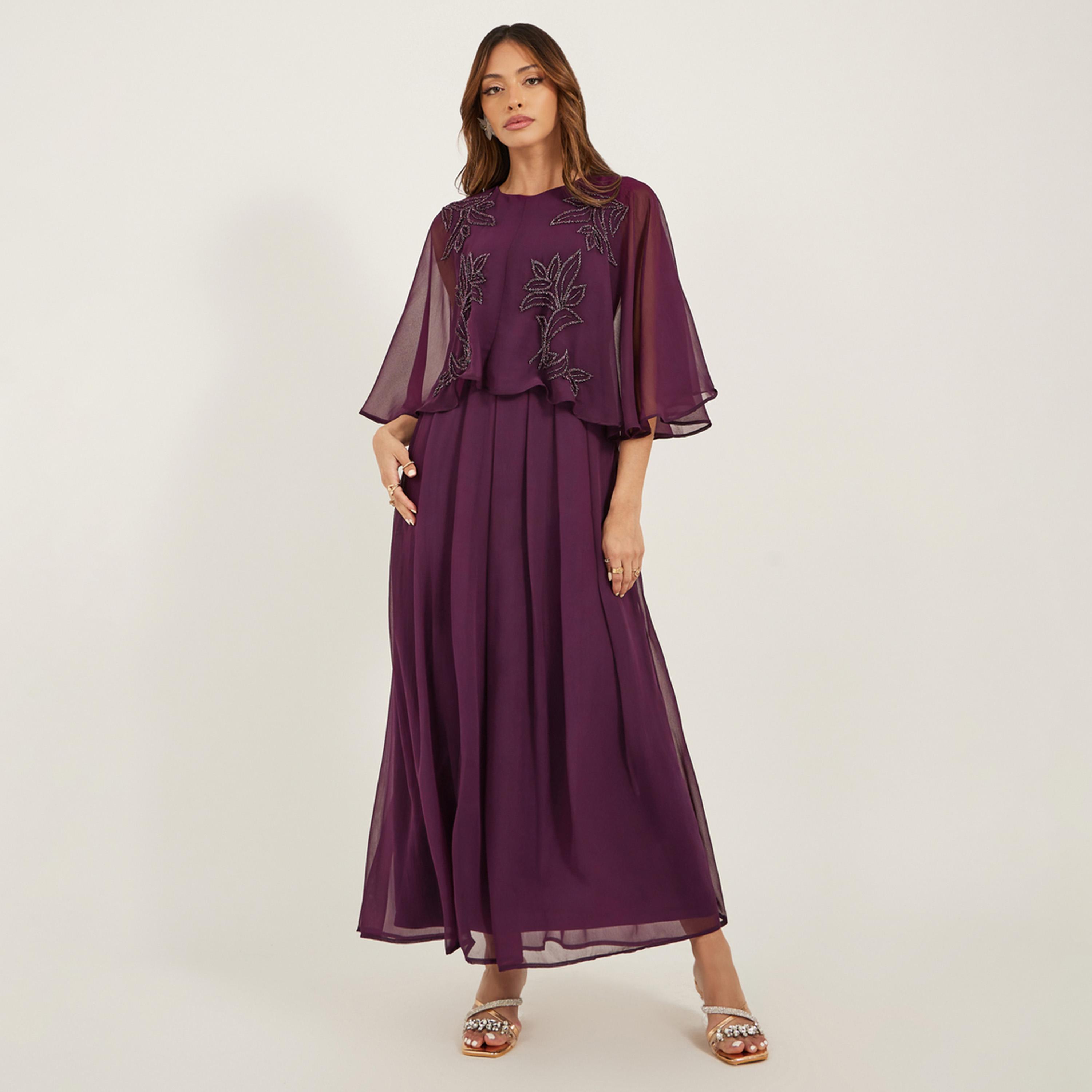Styli Embellished Cape Sleeves A-Line Maxi Dress-women-clothing-dresses-image-1