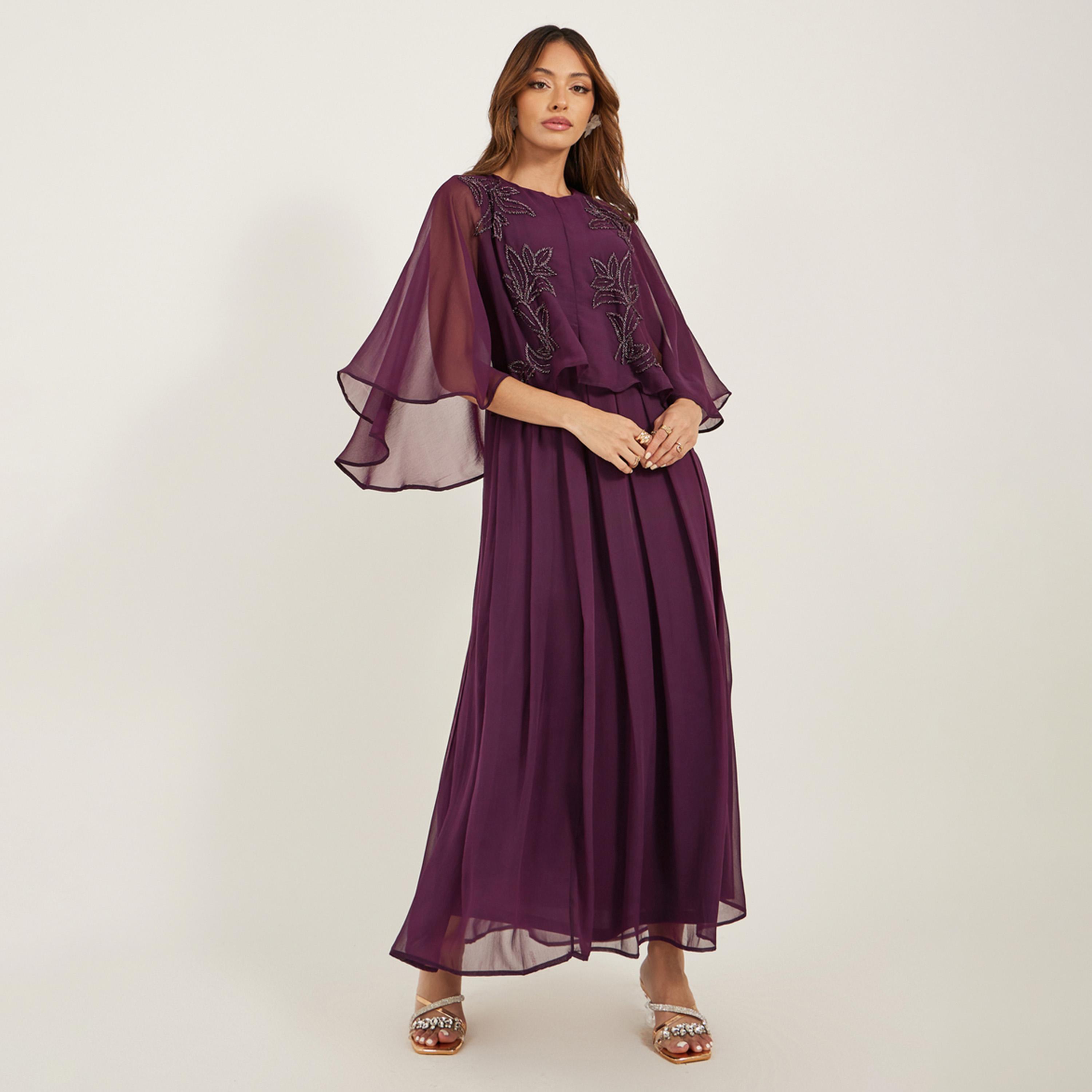 Styli Embellished Cape Sleeves A-Line Maxi Dress-women-clothing-dresses-image-2