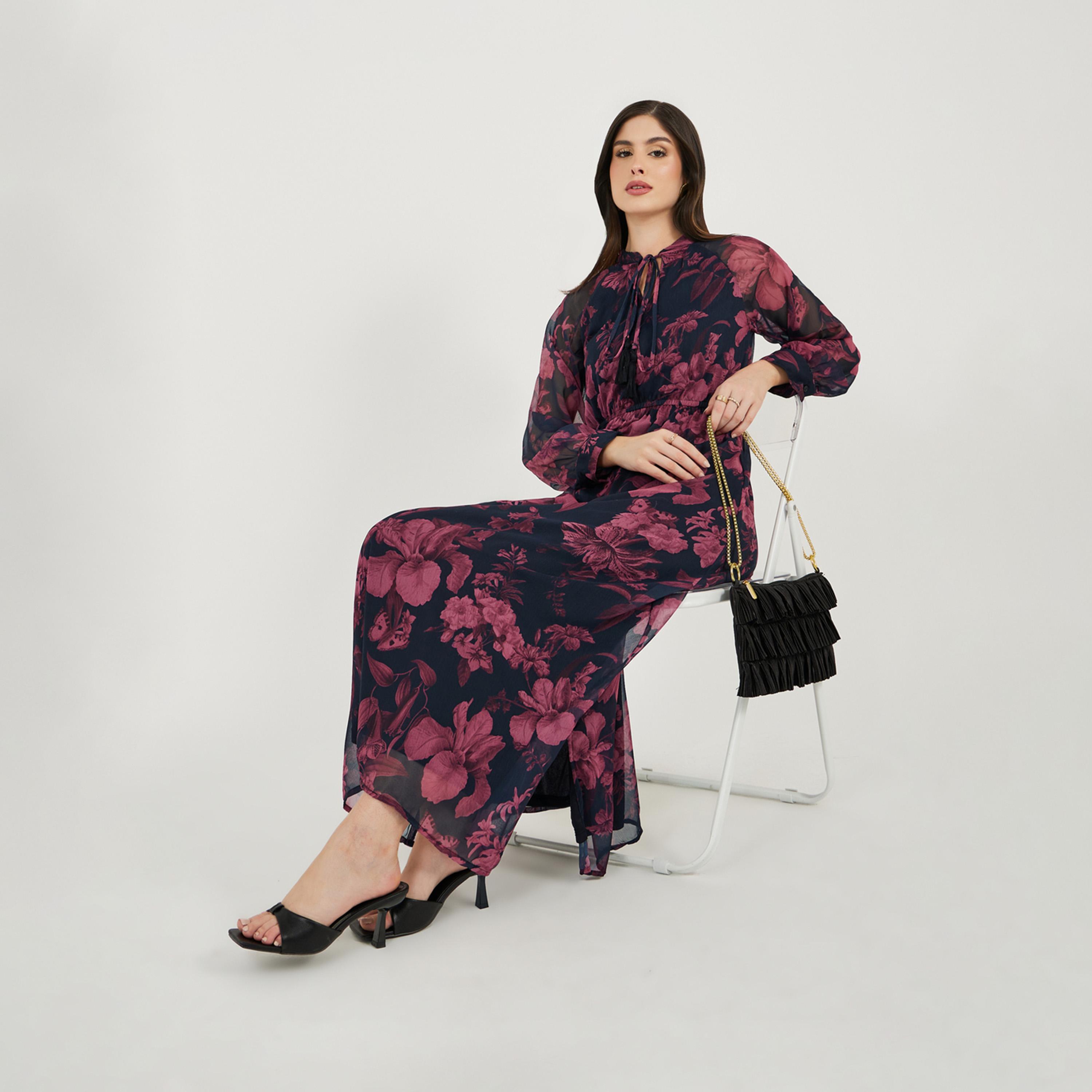 Styli Floral Print Long Sleeves A-Line Maxi Dress-women-clothing-dresses-image-1