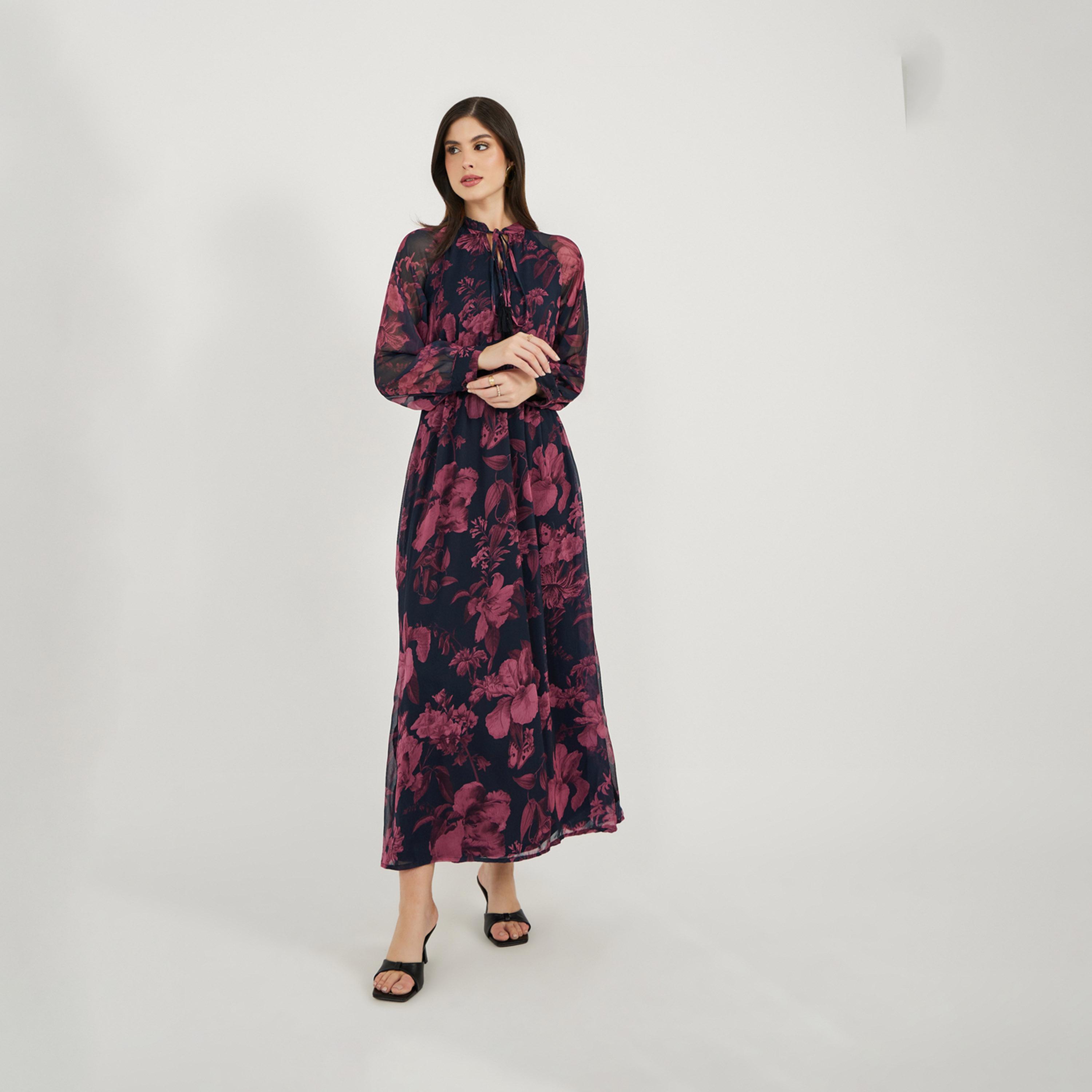 ستايلي - فستان ماكسي بطبعة زهور وأكمام طويلة-women-clothing-dresses-image-2