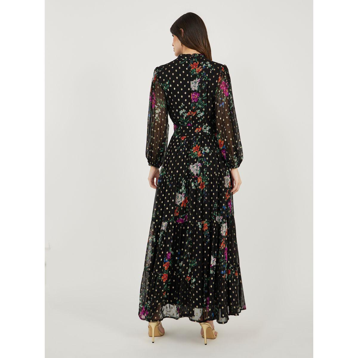 Floral Print Dobby Balloon Sleeves A-Line Maxi Dress-women-clothing-dresses-image-5