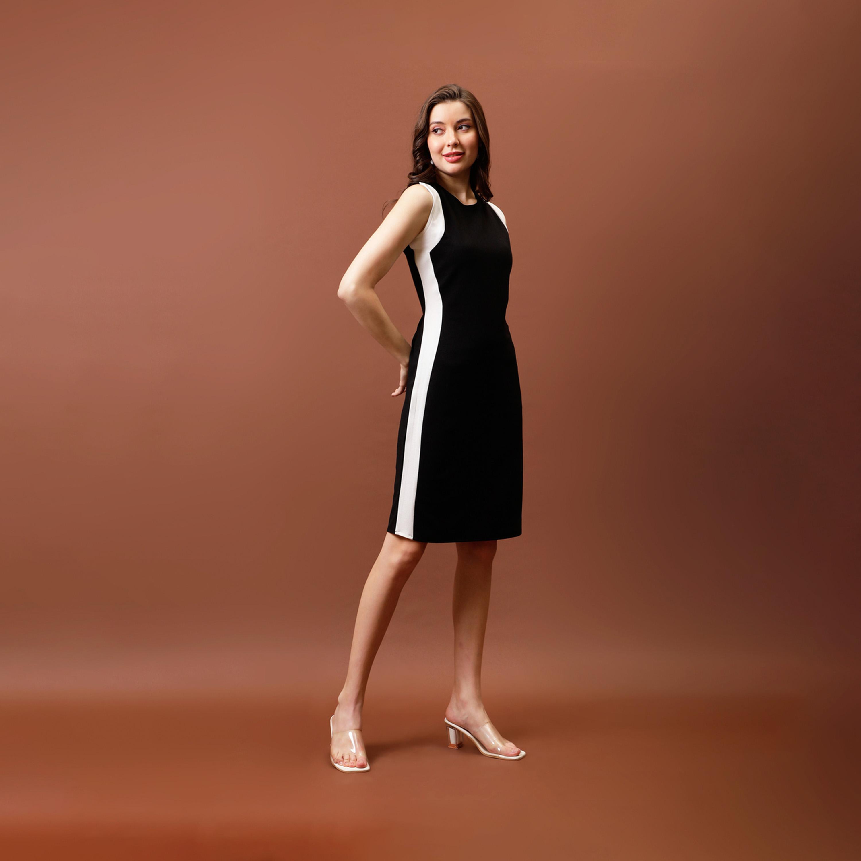 Athena X Styli Contrast Side Panel Sheath Knee Length Dress-women-clothing-dresses-image-3