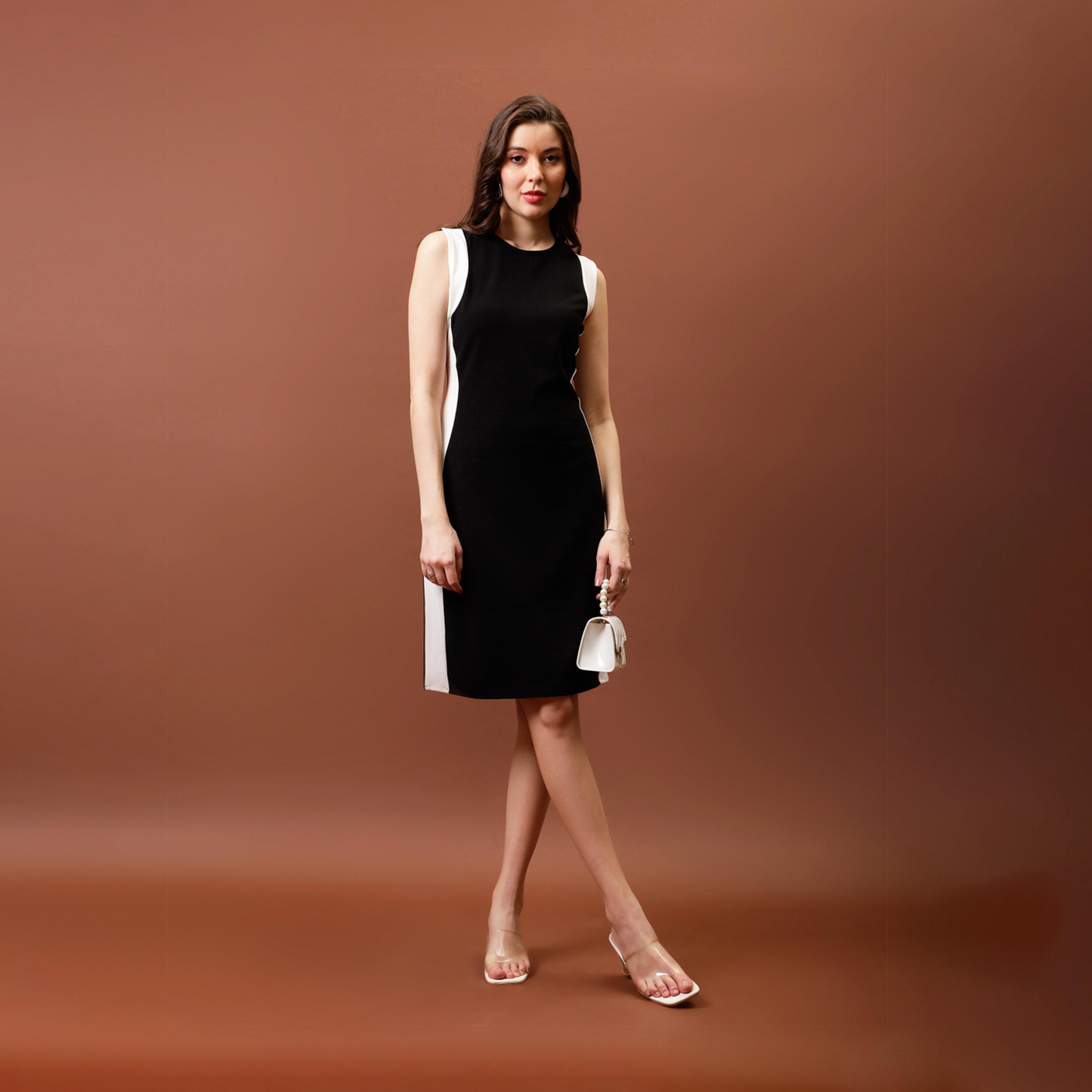 Athena X Styli Contrast Side Panel Sheath Knee Length Dress-women-clothing-dresses-image-5