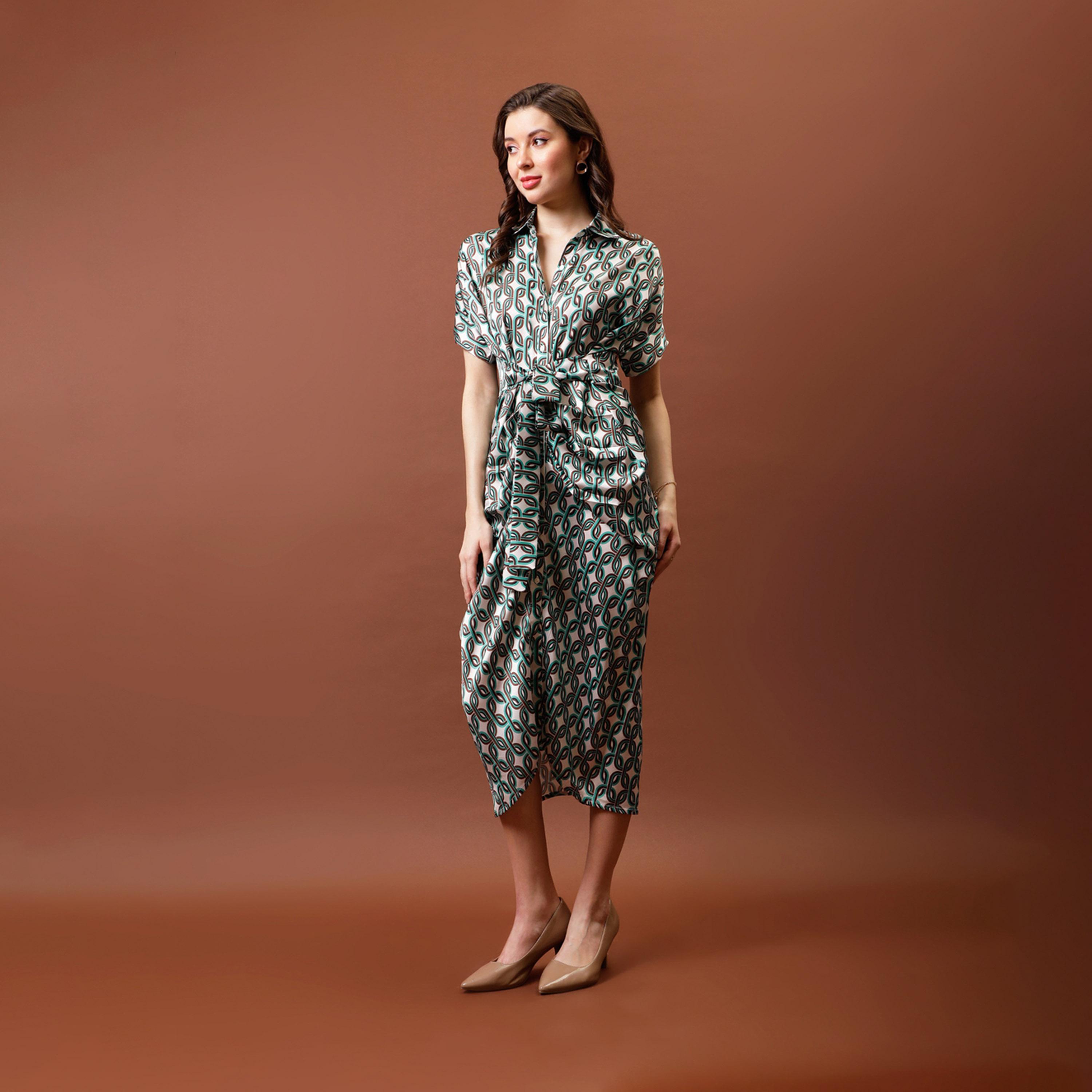 Athena X Styli Printed Satin Shirt Midi Dress With Pleated Detail-women-clothing-dresses-image-3