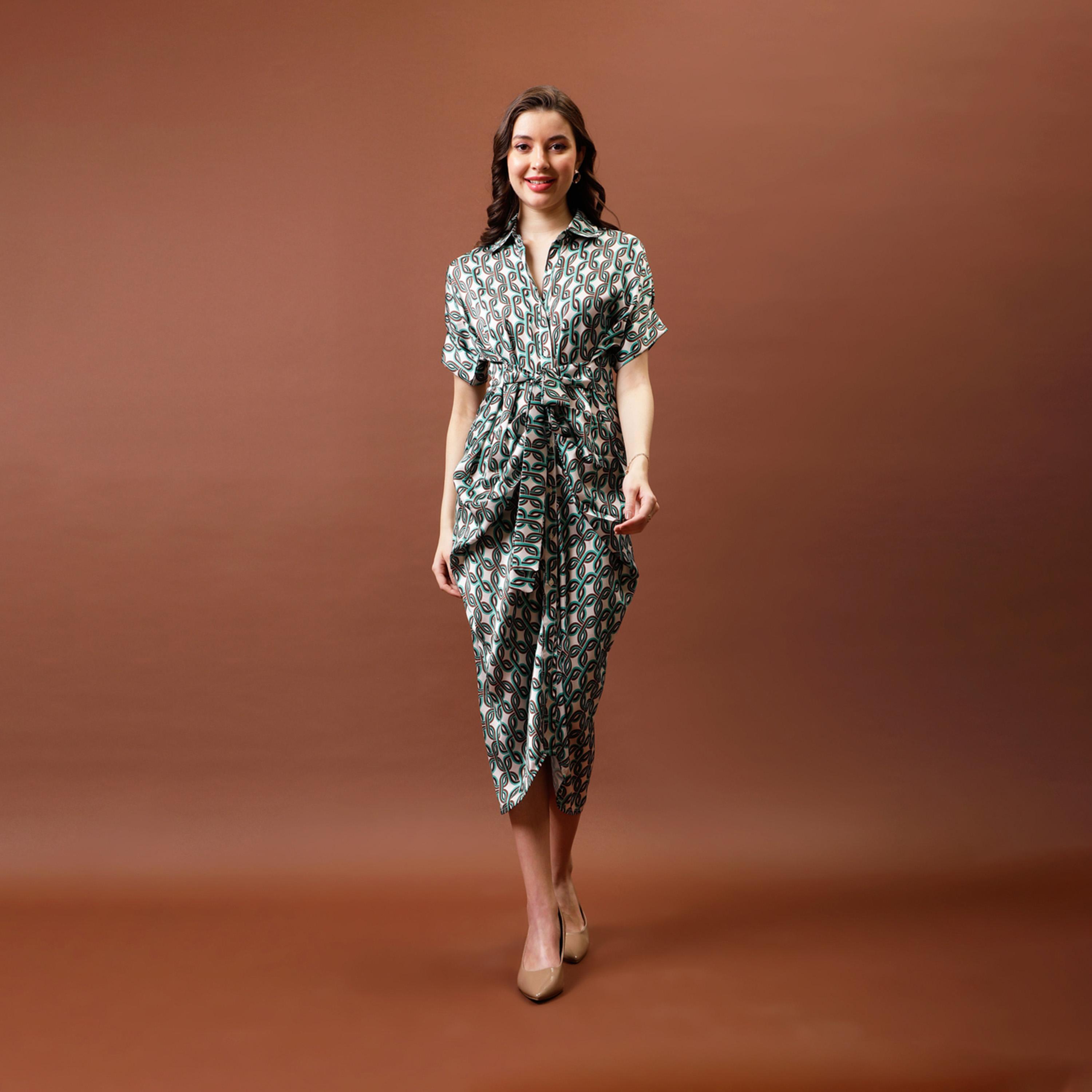 Athena X Styli Printed Satin Shirt Midi Dress With Pleated Detail-women-clothing-dresses-image-6