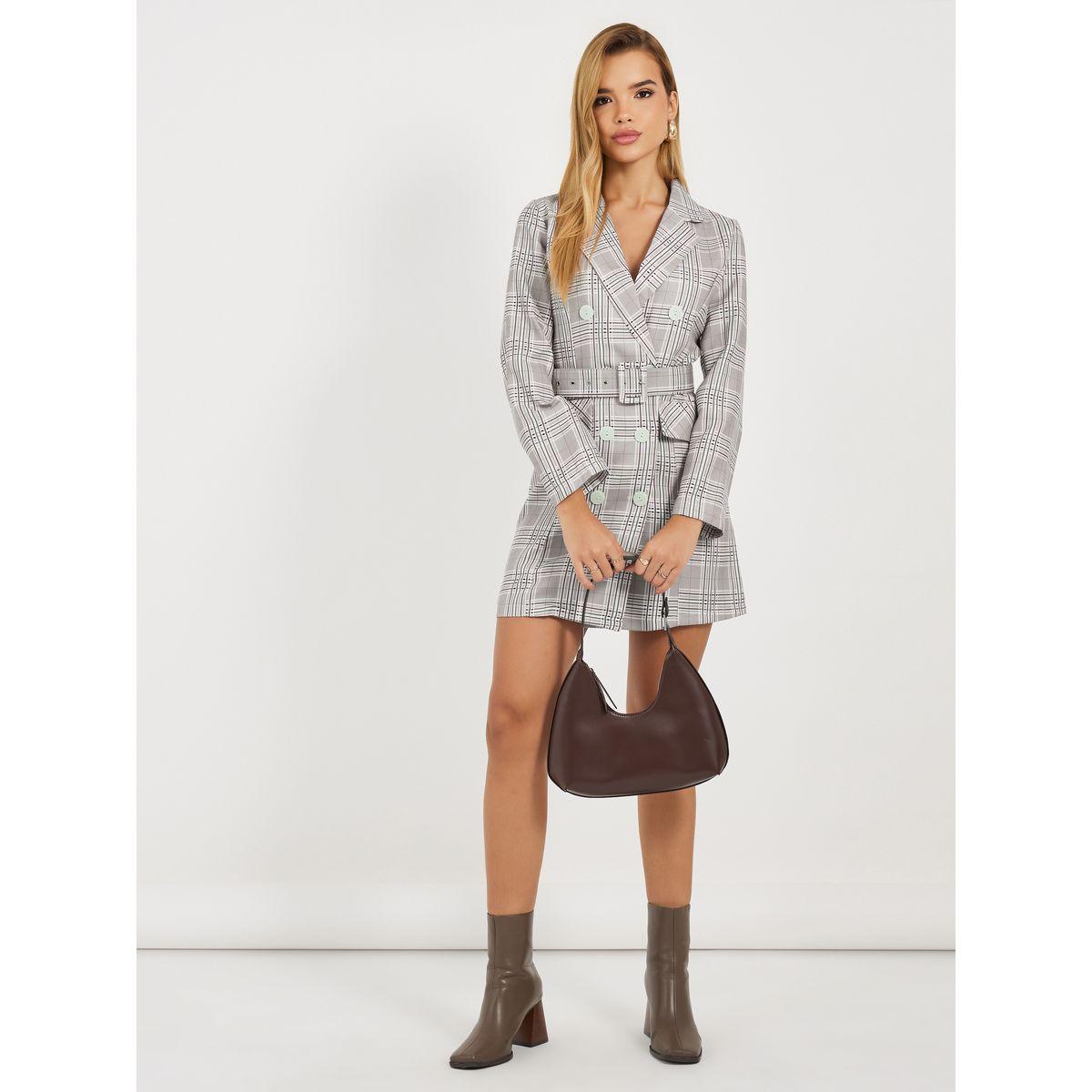 Styli Checked Belted Blazer Mini Dress-women-clothing-dresses-image-1
