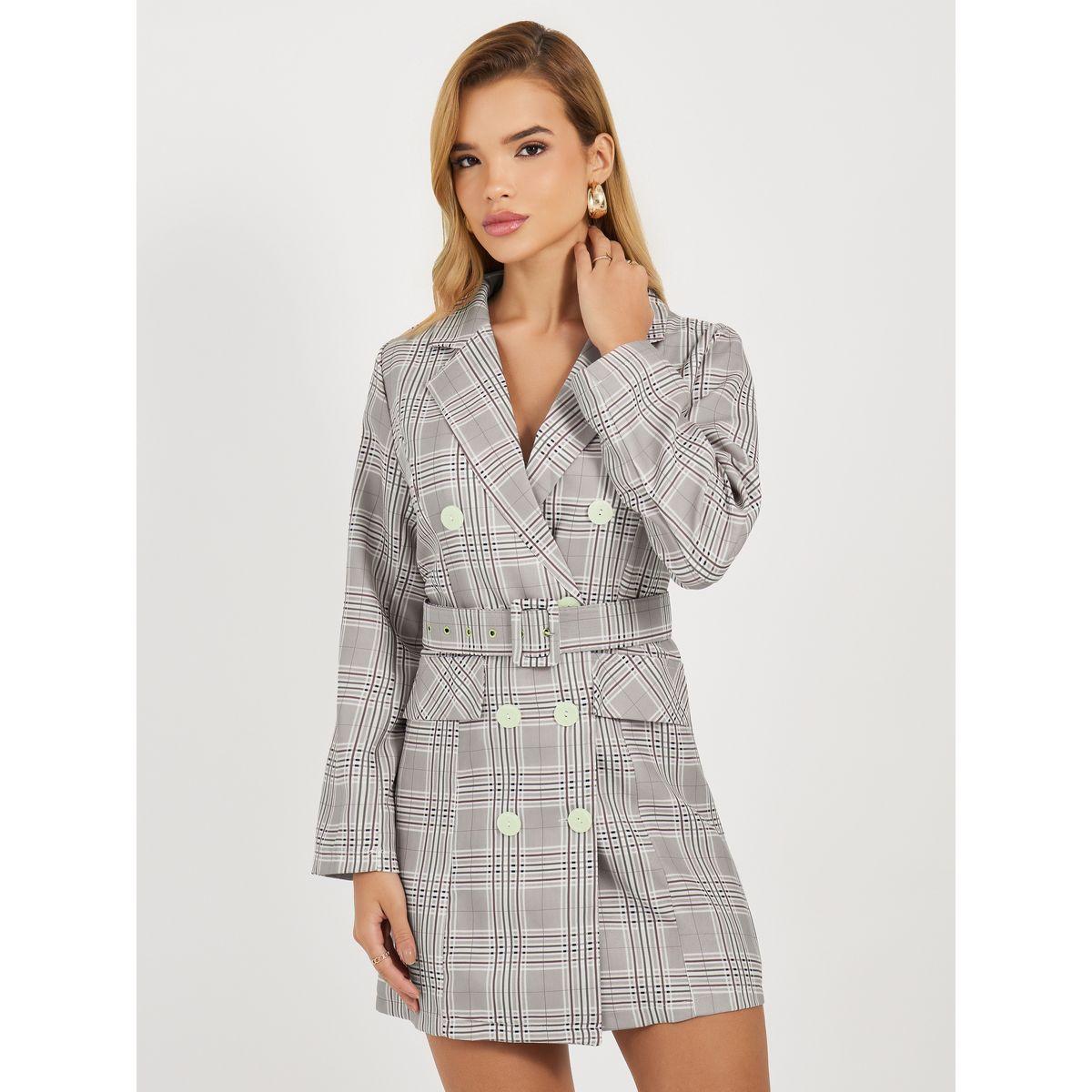 Styli Checked Belted Blazer Mini Dress-women-clothing-dresses-image-2
