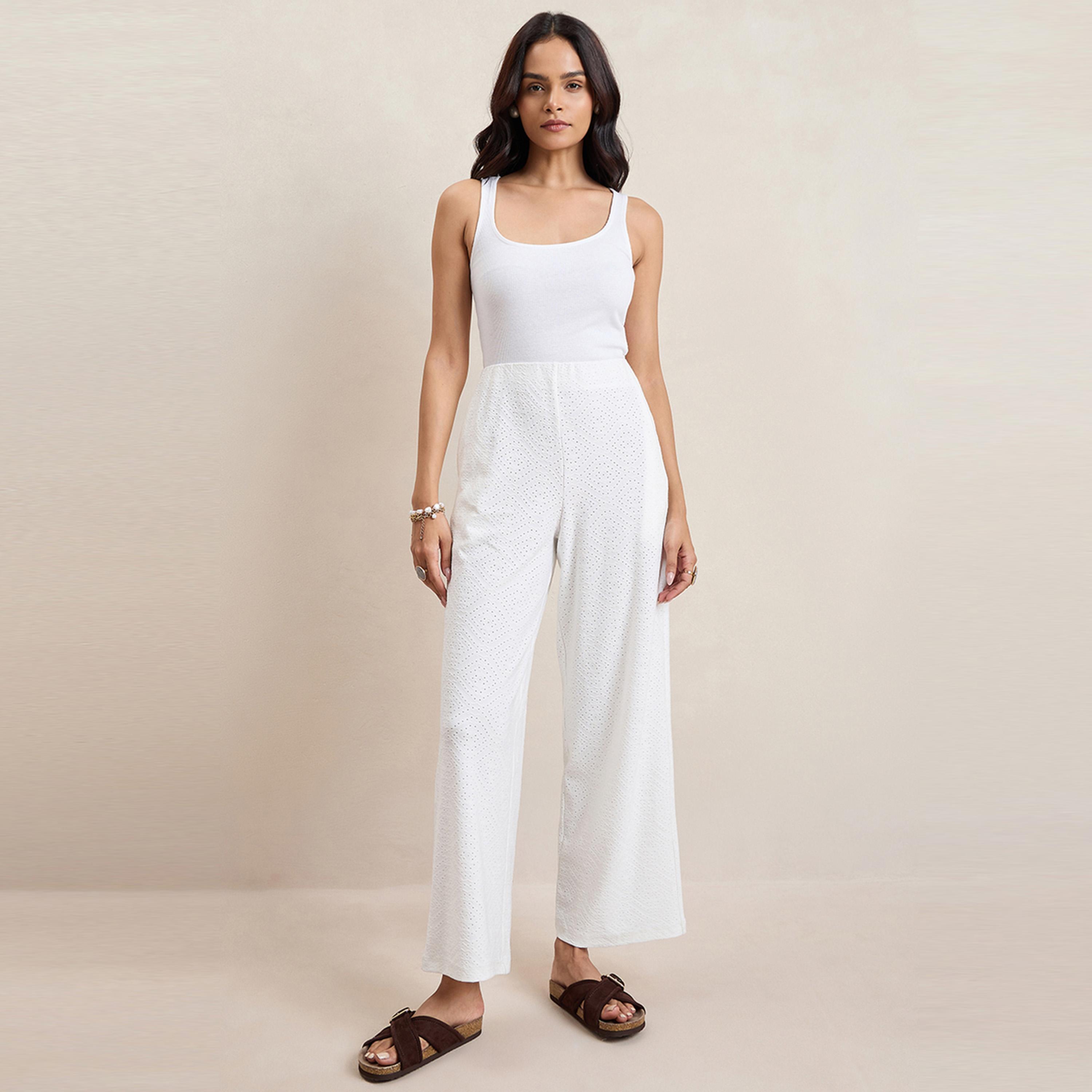 Femmella X Styli  Knitted Schiffli Straight Leg Pants-women-clothing-bottoms-trousers-image-1